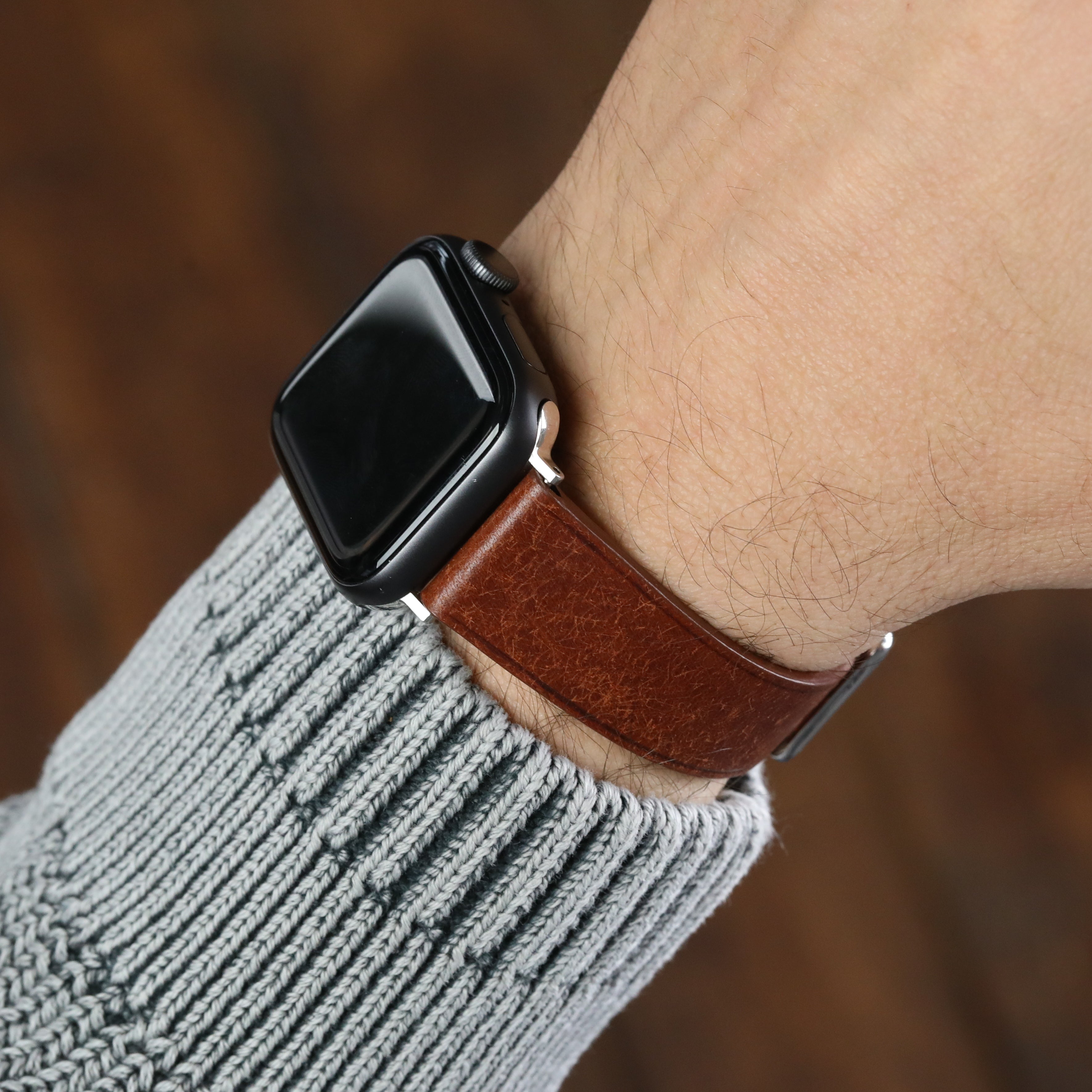Apple Watch Compatible Leather Strap - Brown