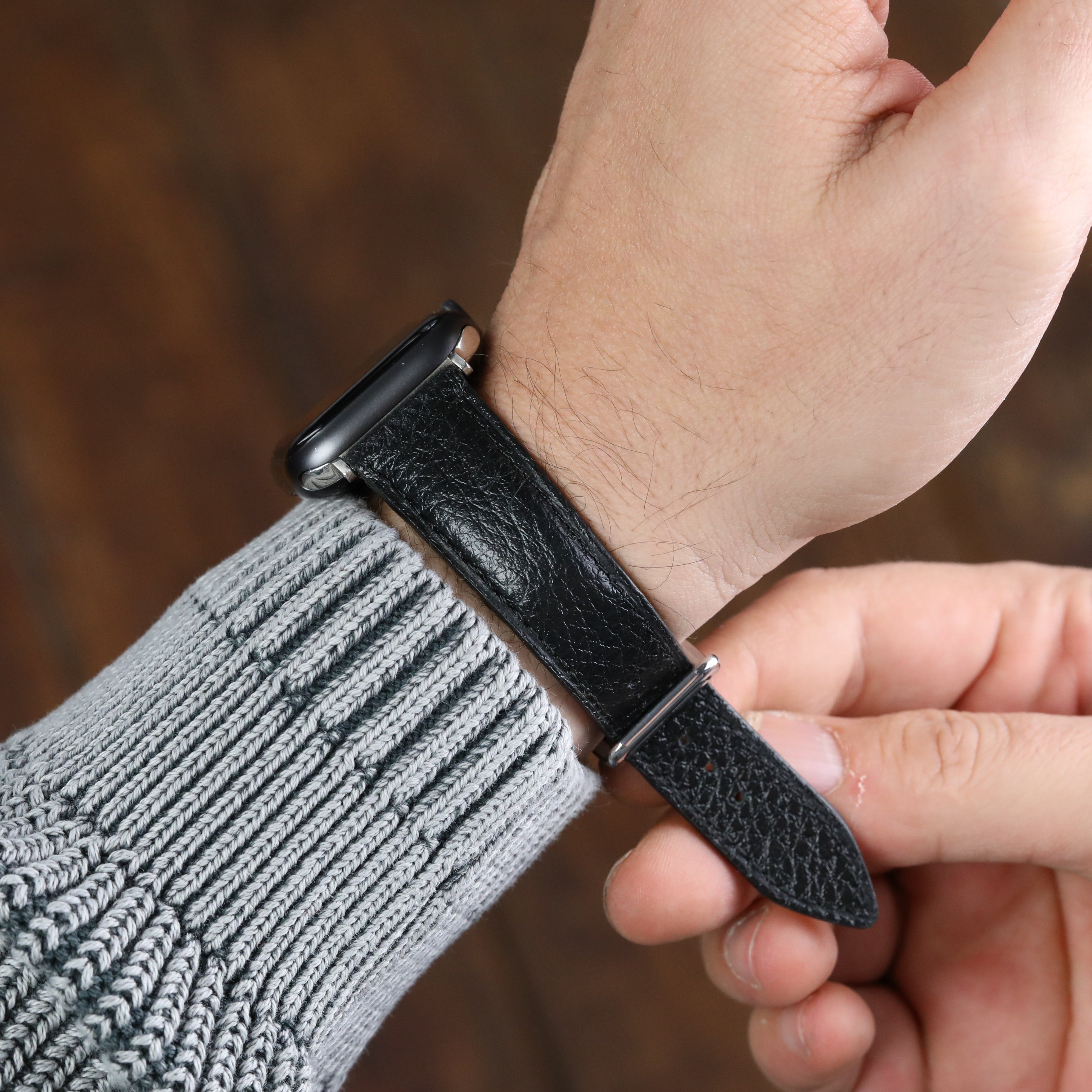 Apple Watch Compatible Leather Strap - Black