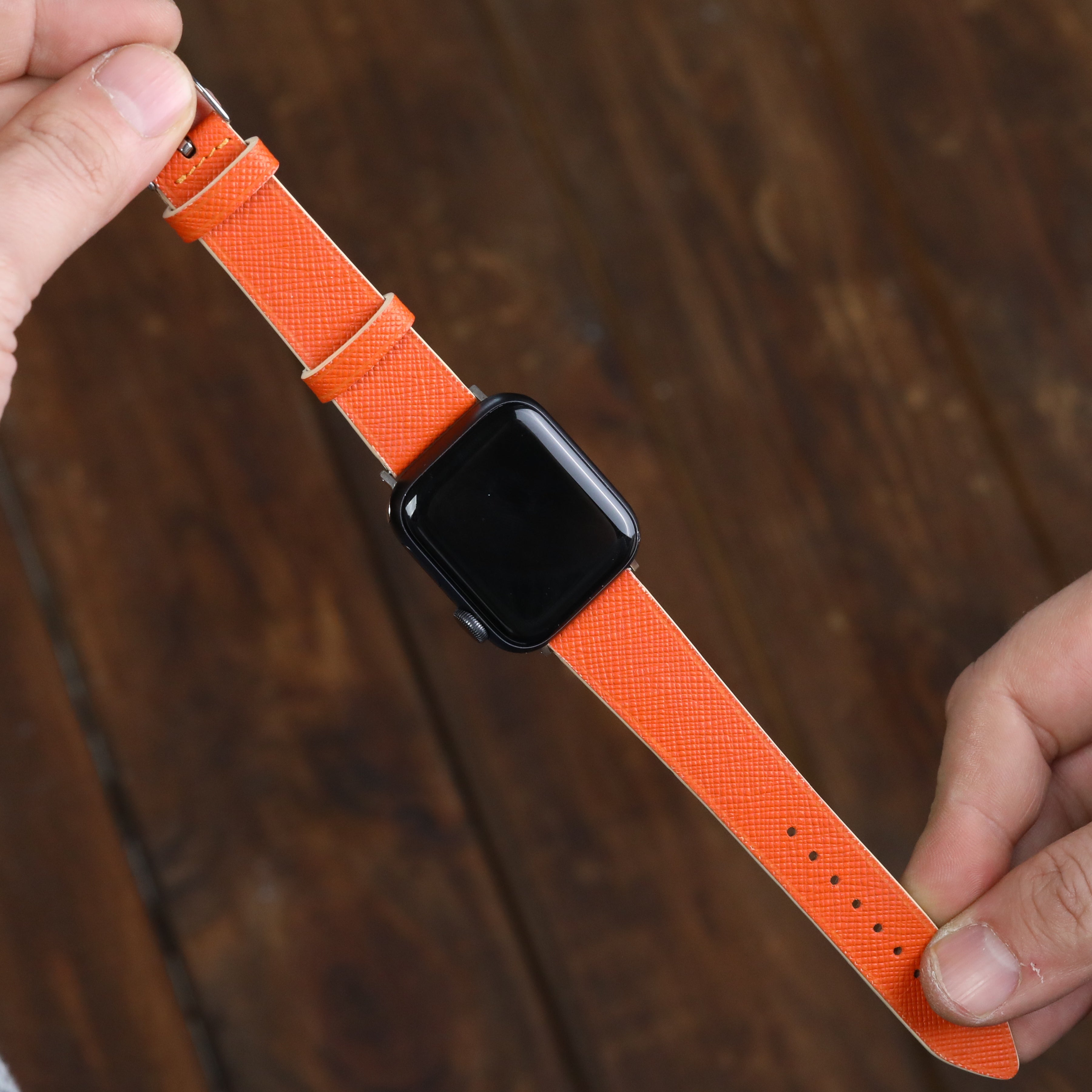 Apple Watch Compatible Leather Strap - Orange