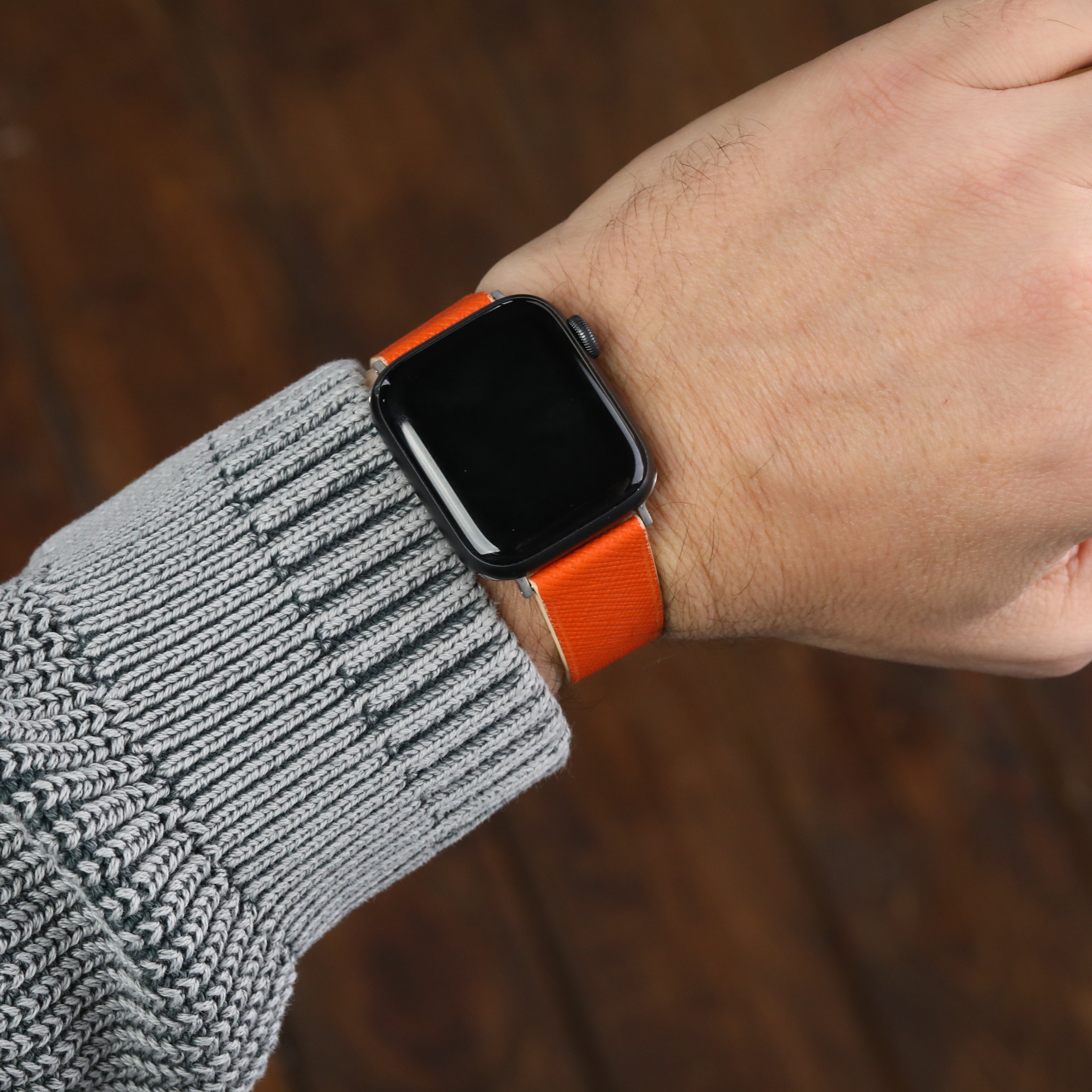 Apple Watch Compatible Leather Strap - Orange