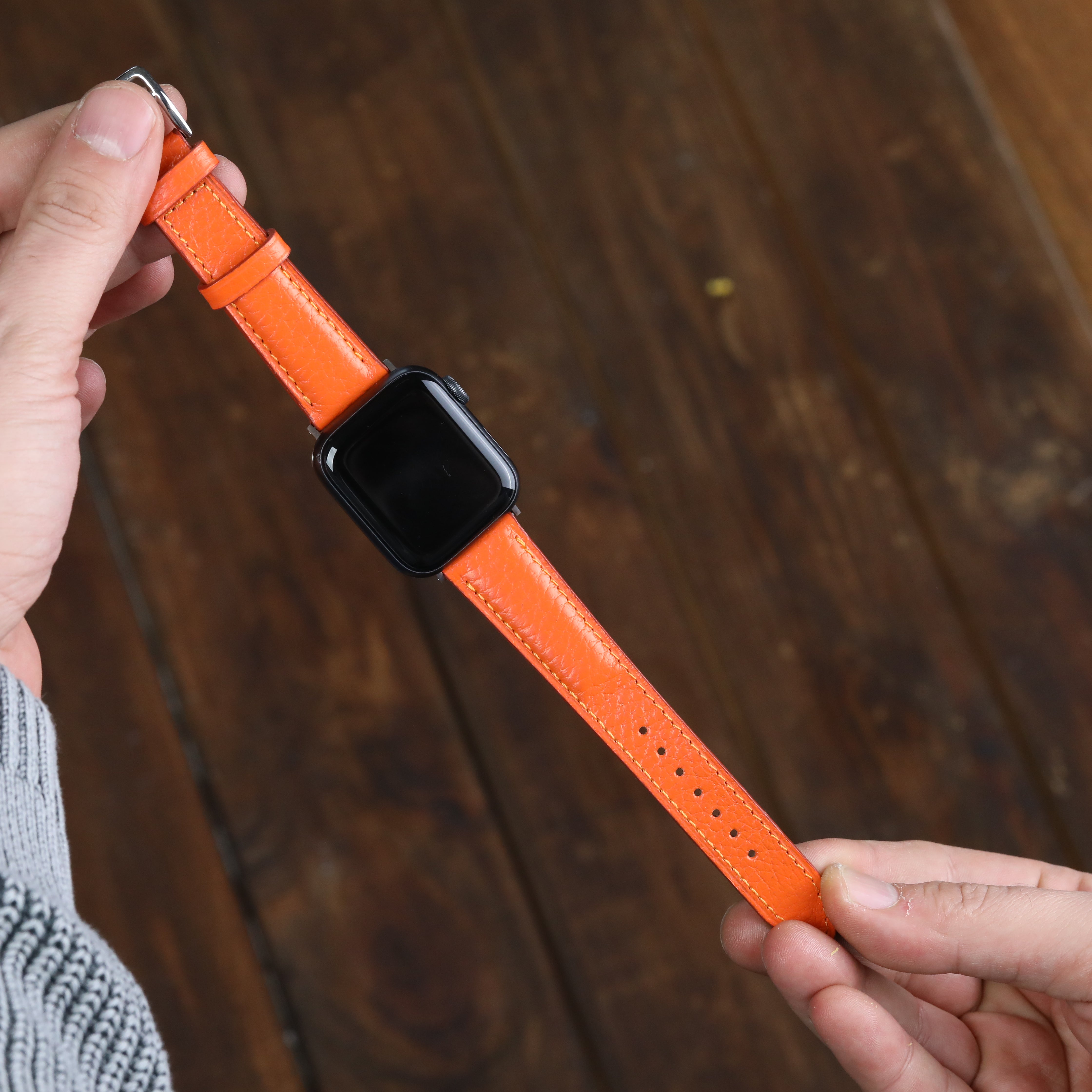 Apple Watch Compatible Leather Strap - Orange