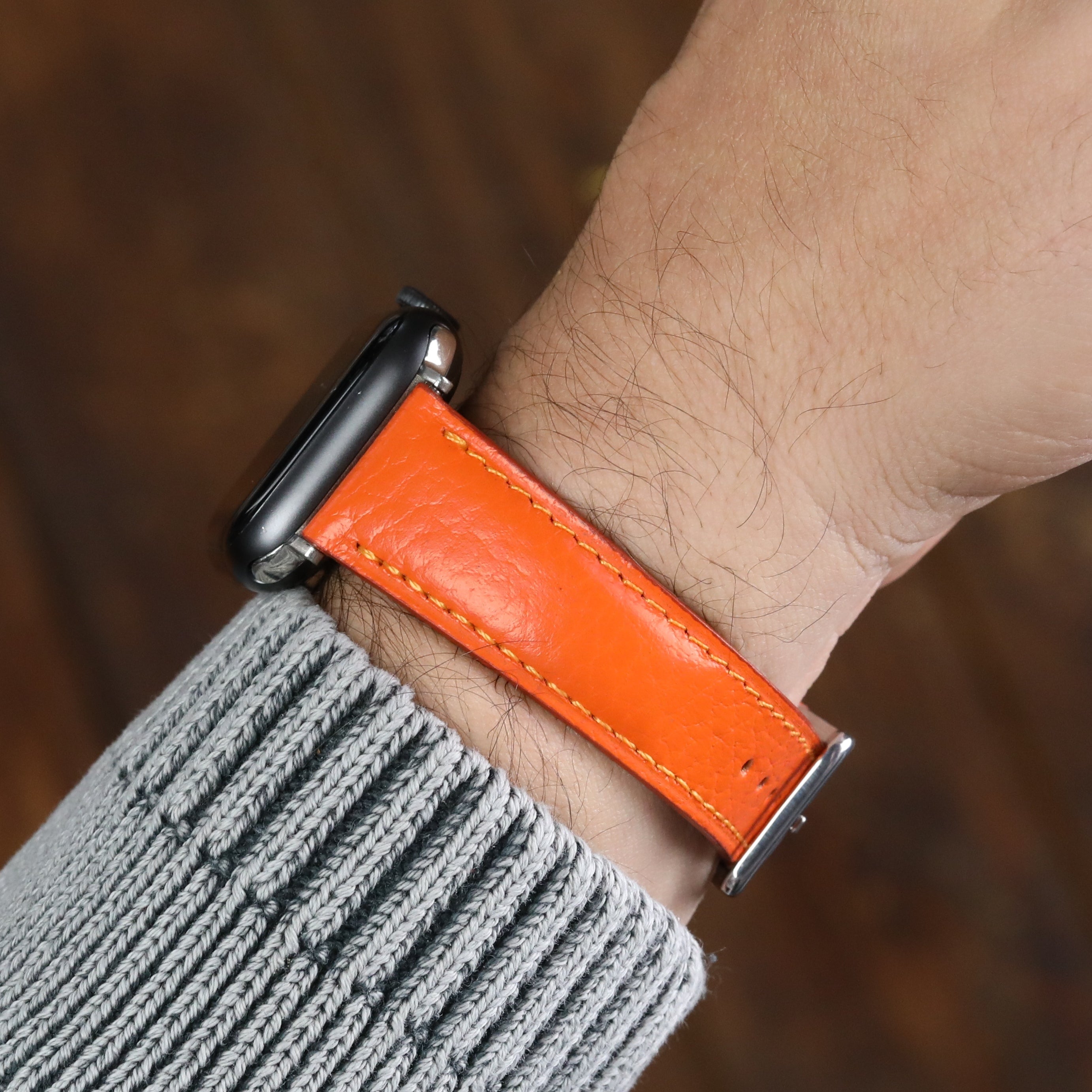 Apple Watch Compatible Leather Strap - Orange