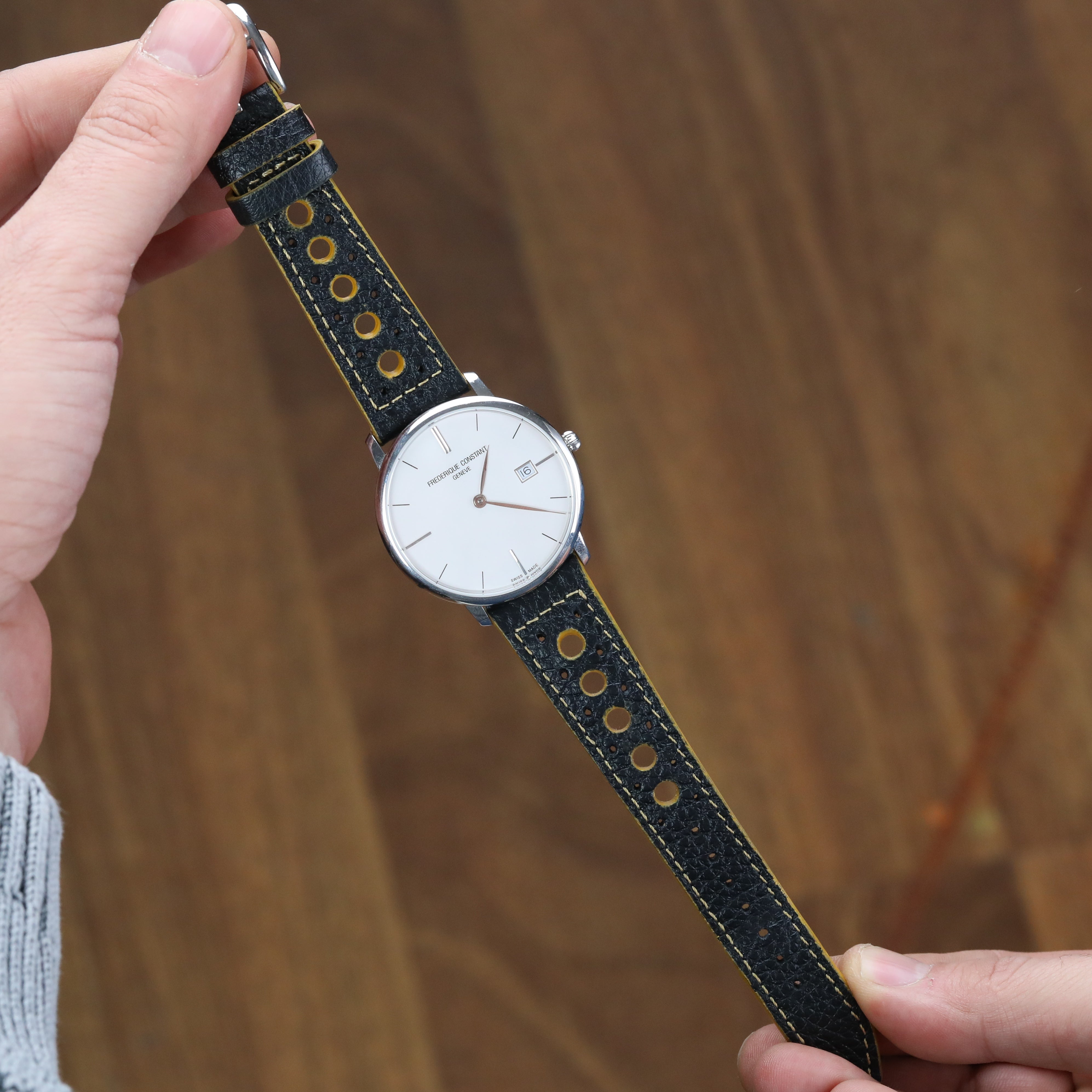 Rally Style Leather Strap - Black
