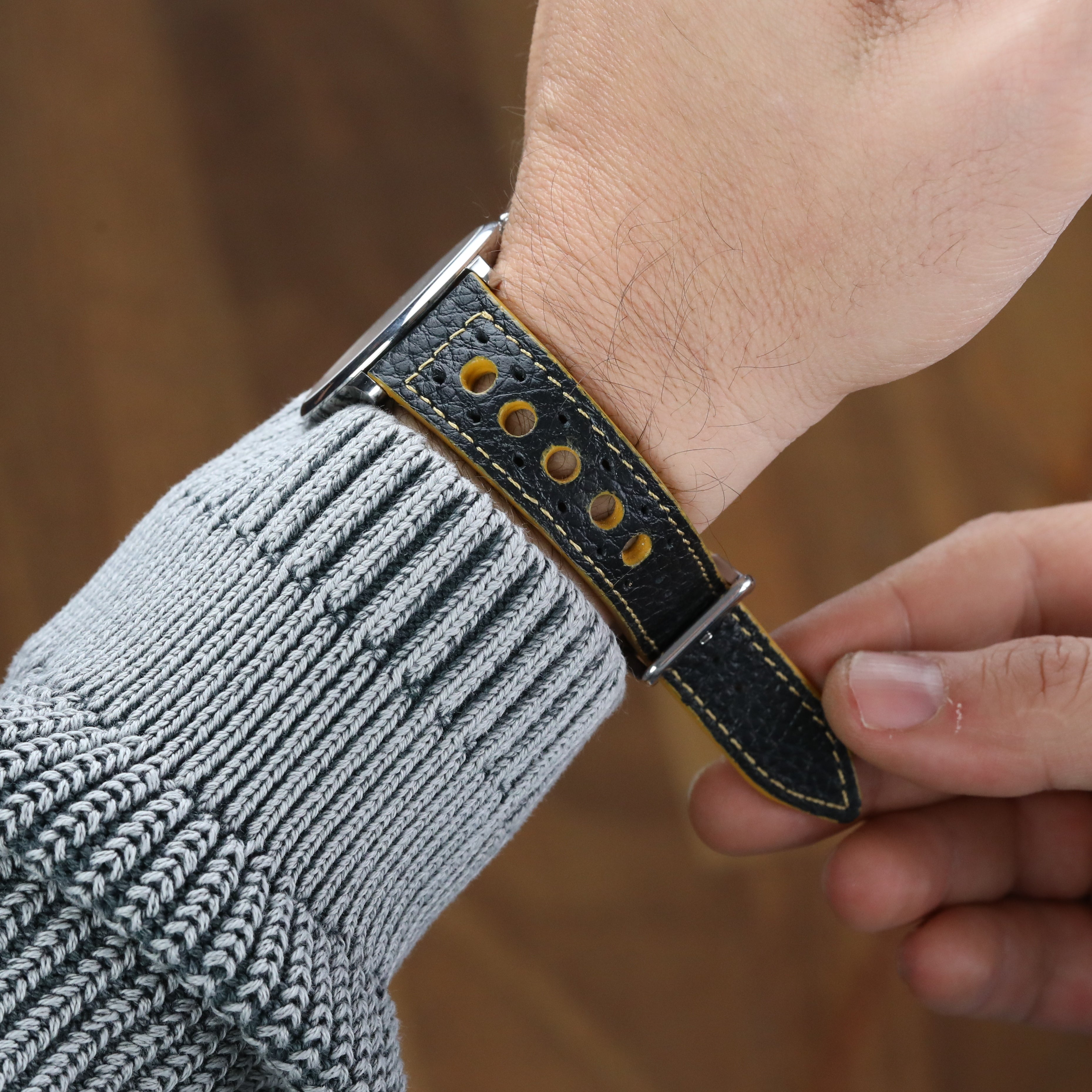 Rally Style Leather Strap - Black