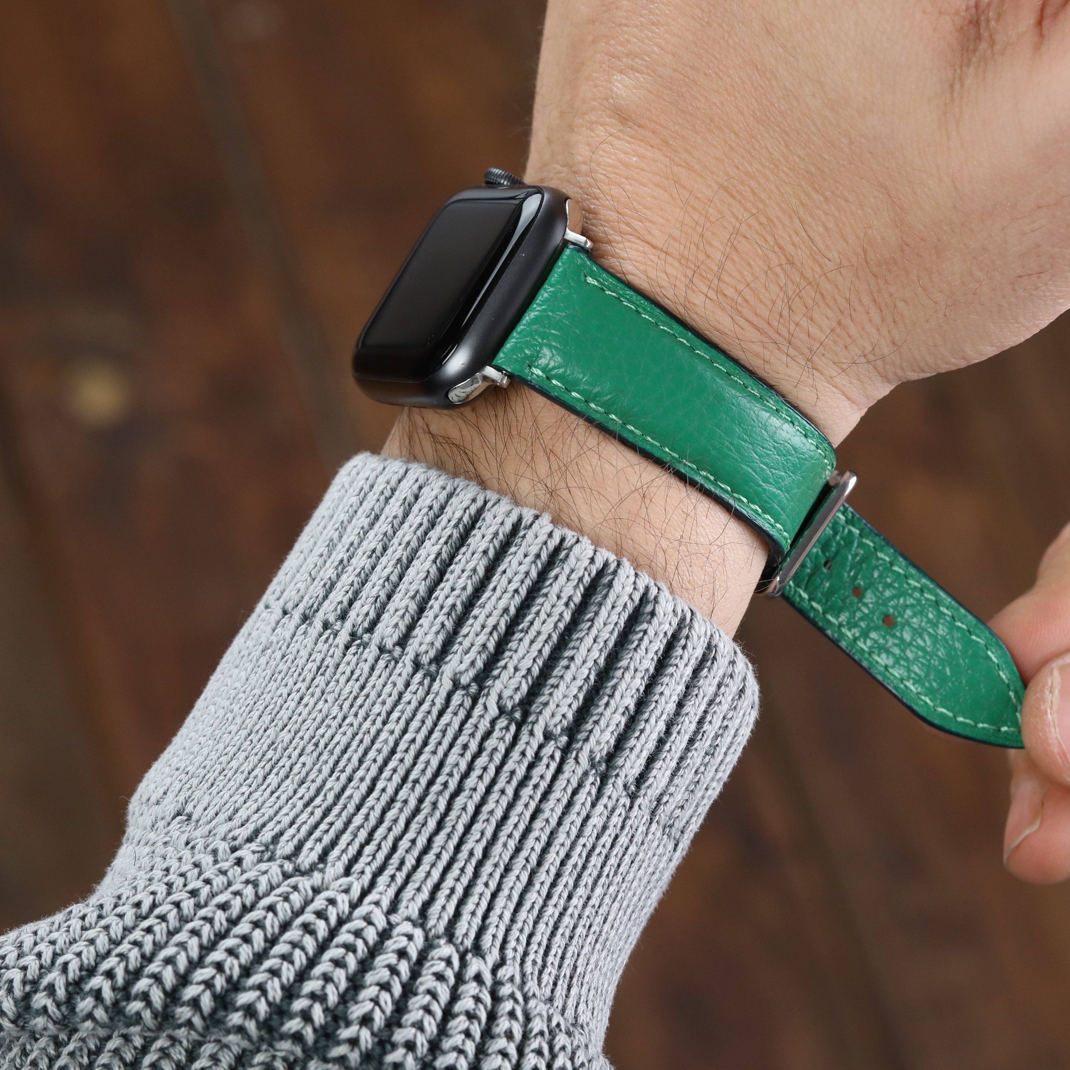 Apple Watch Compatible Leather Strap - Green