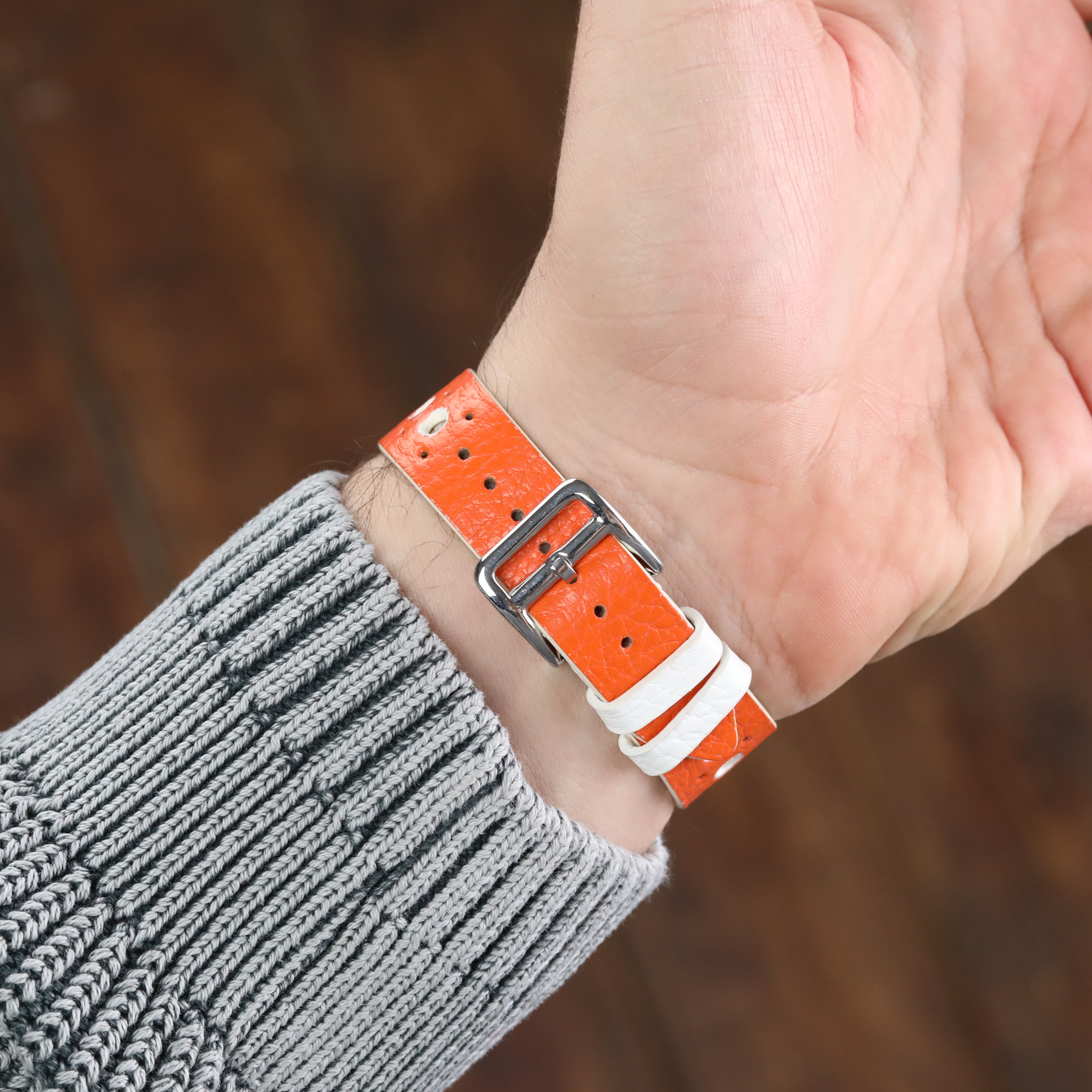 Apple Watch Compatible Leather Strap - Orange