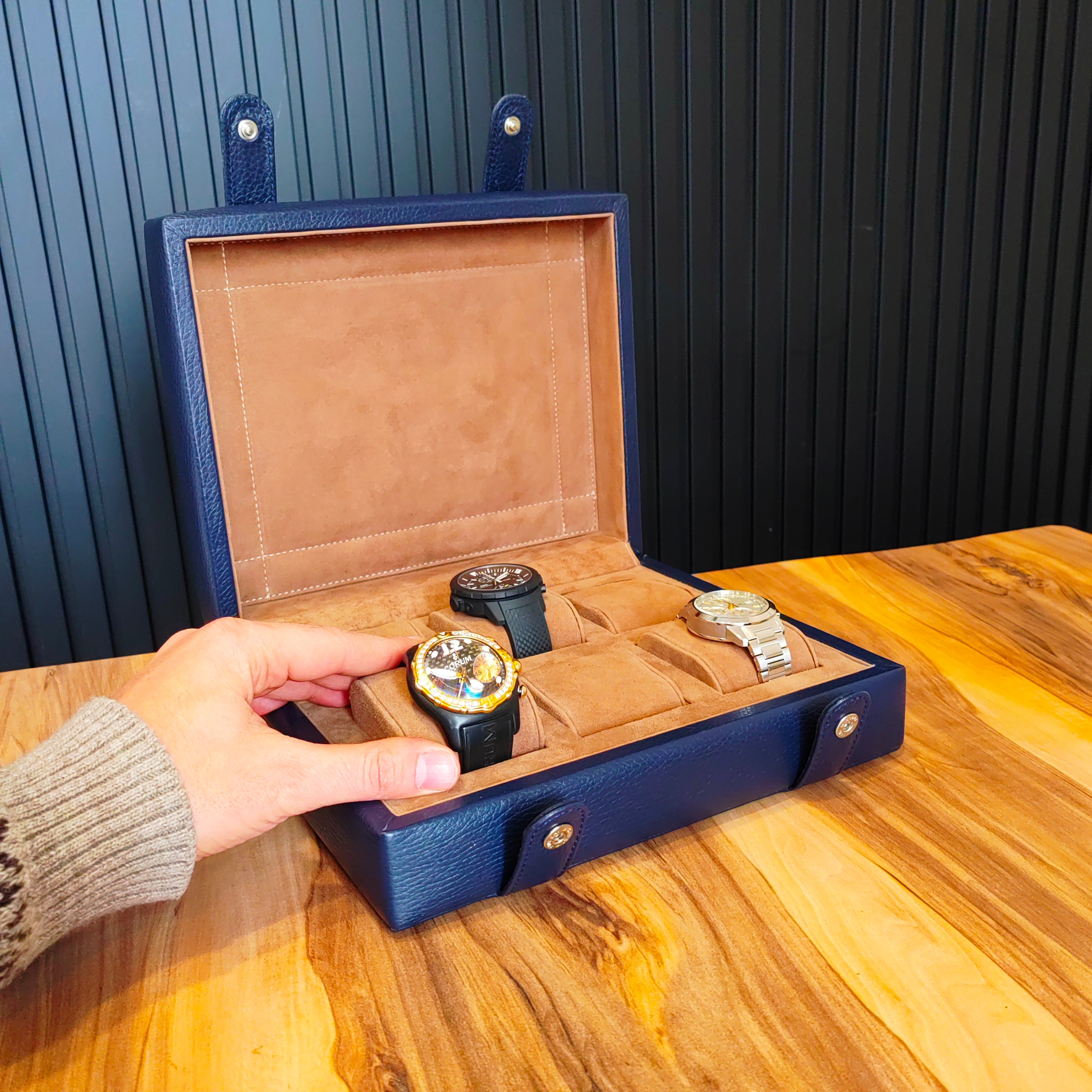 Arca Temporis Leather Watch Box for 6 / D. Blue -Mocha