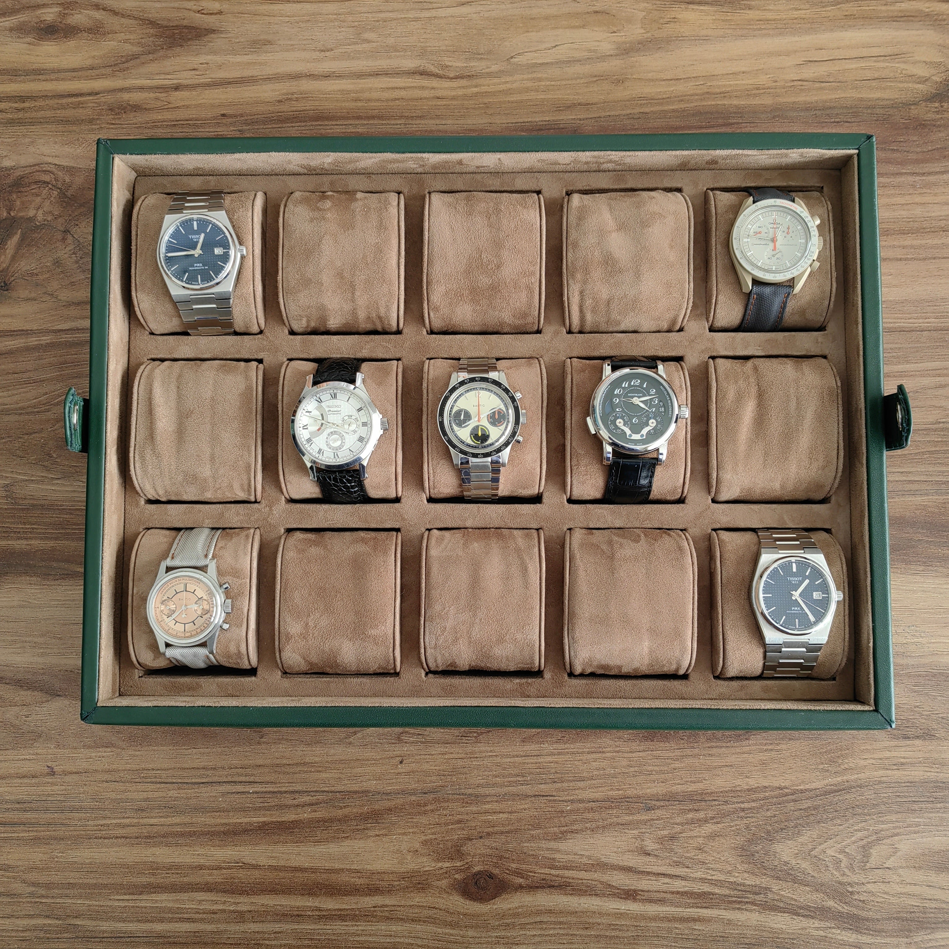 Leather Watch Box for 15 / Green