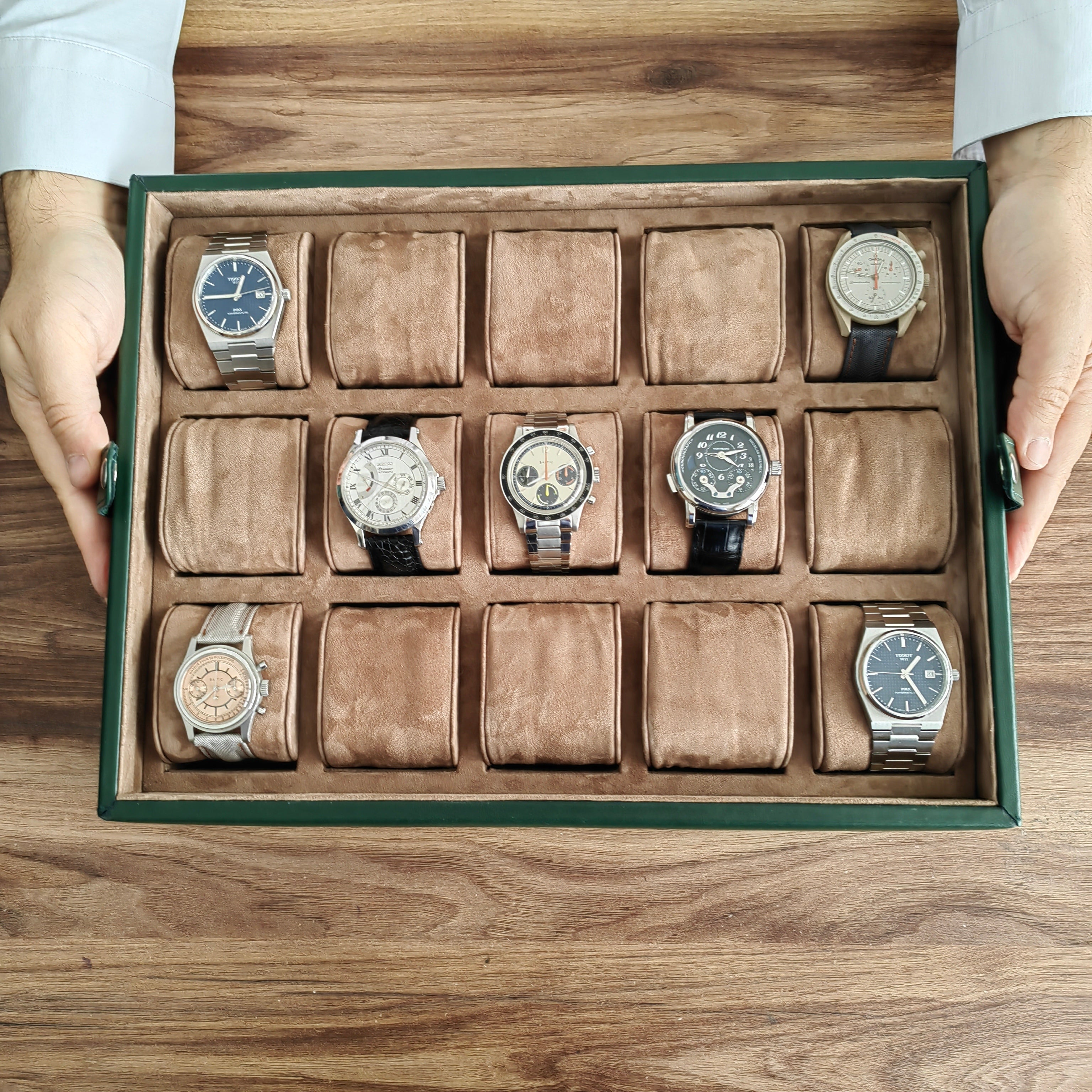 Leather Watch Box for 15 / Green