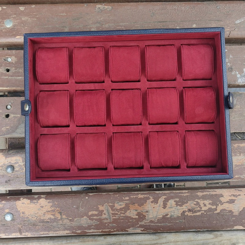 Garde-Temps Leather Watch Box for 15 / Dark Blue