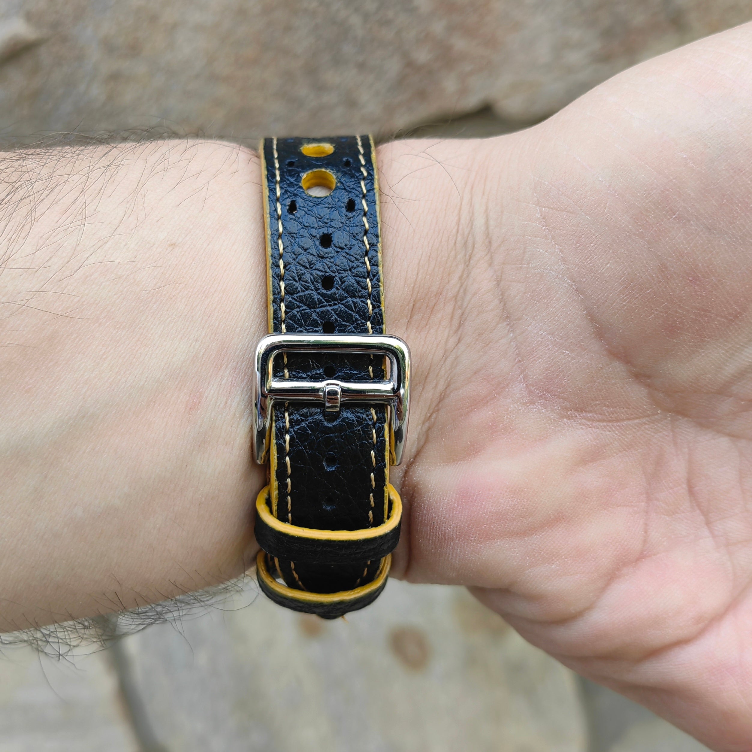Rally Style Leather Strap - Black