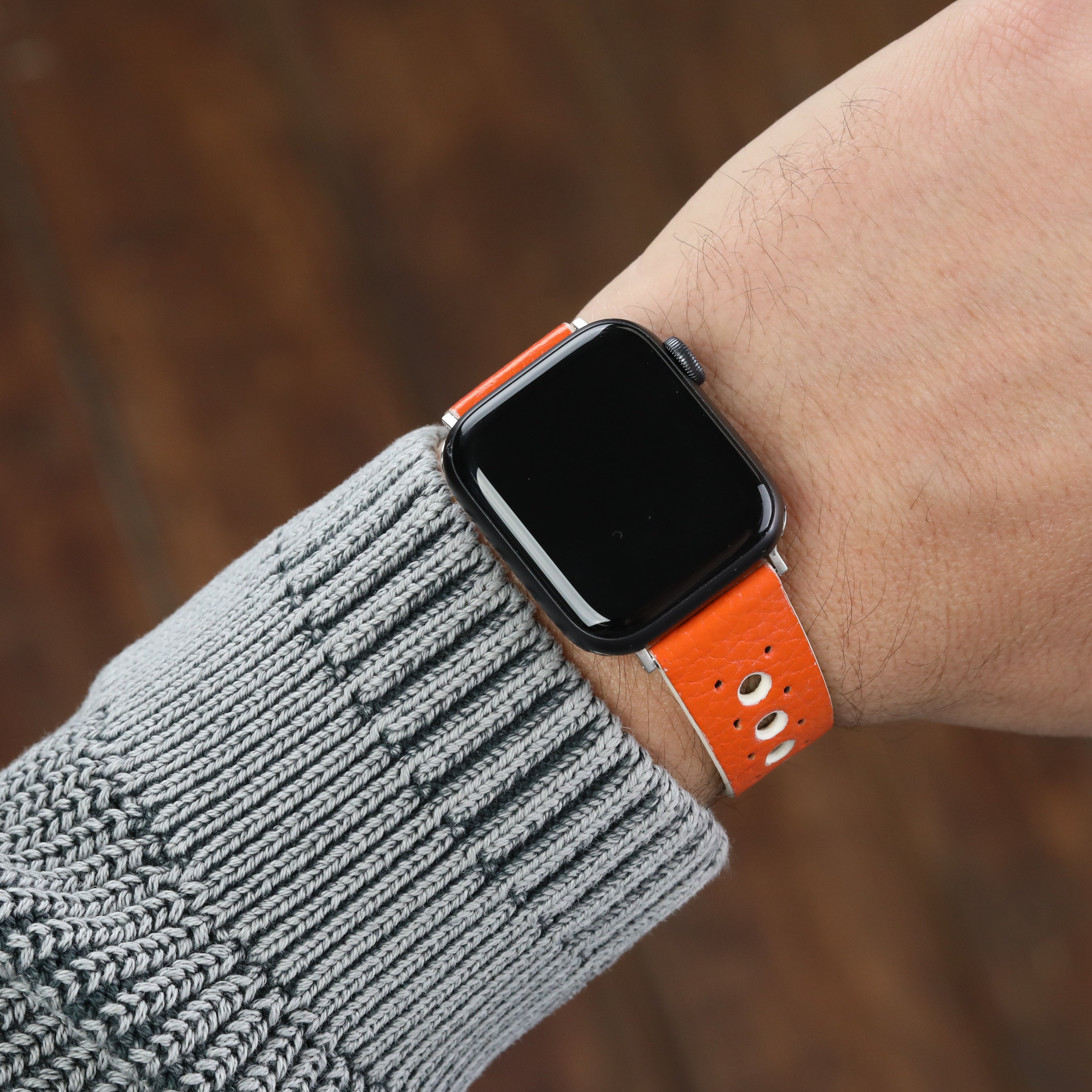 Apple Watch Compatible Leather Strap - Orange