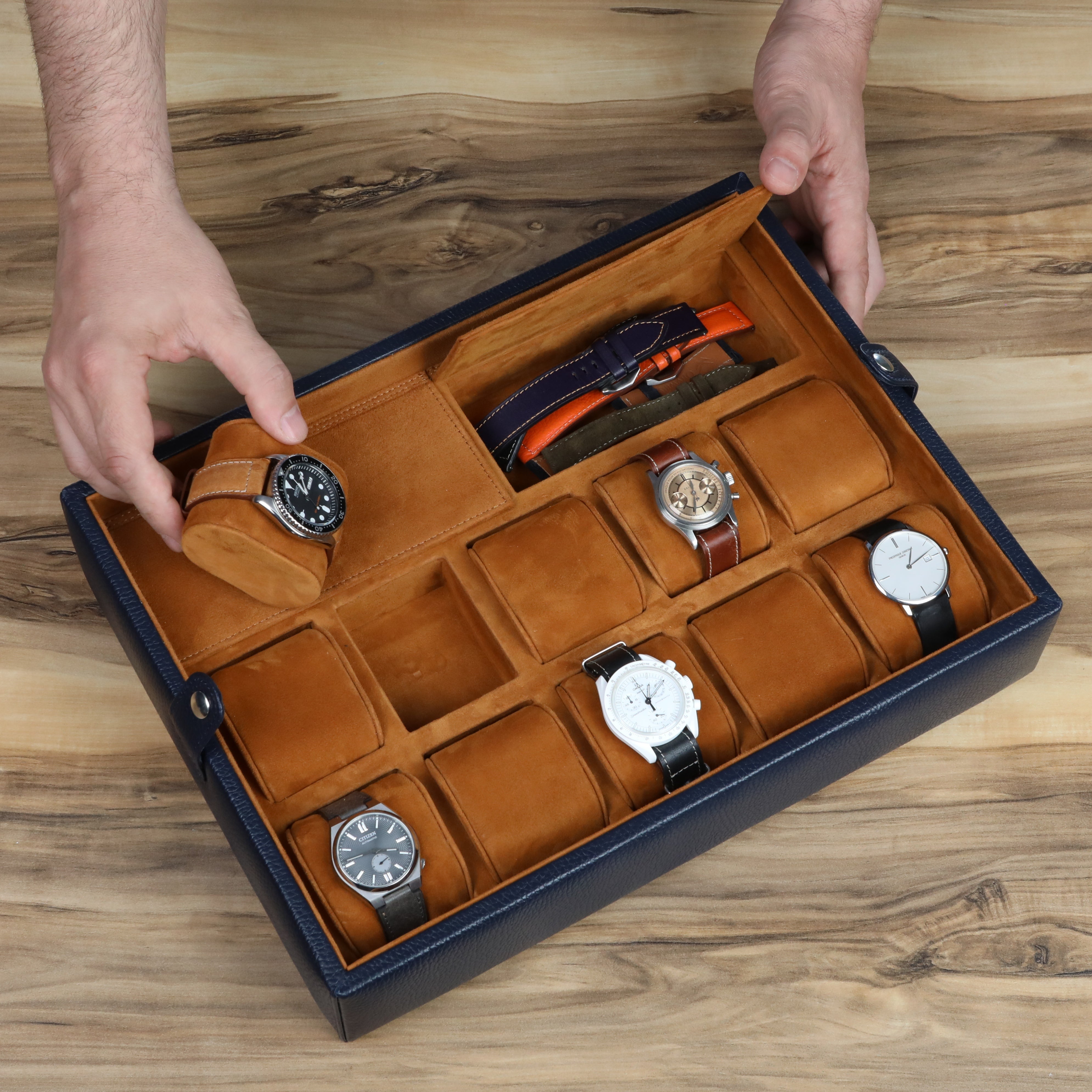 Leather Watch Box for 10 / D. Blue