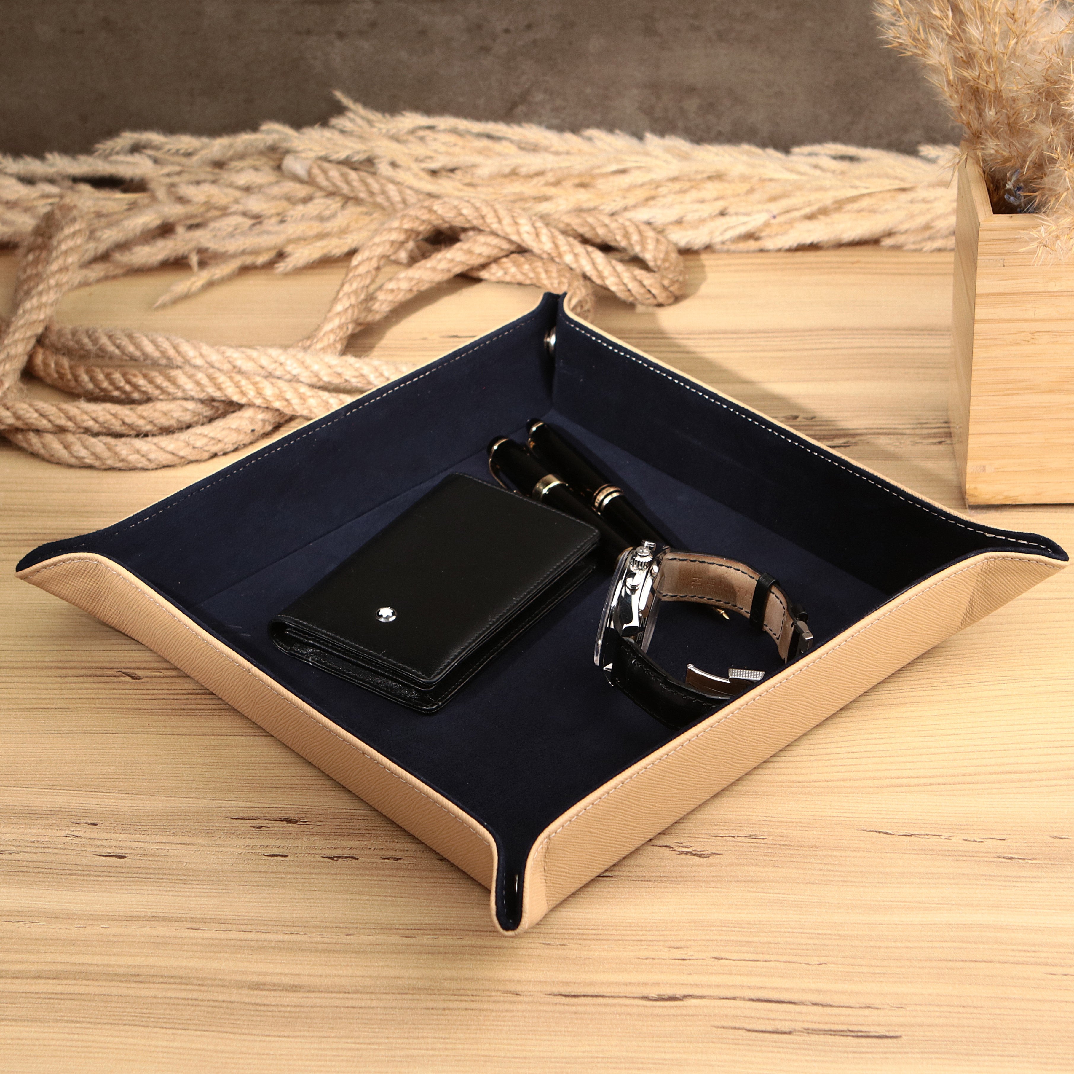 Octavia Leather Vallet Organizer - Beige - D. Blue