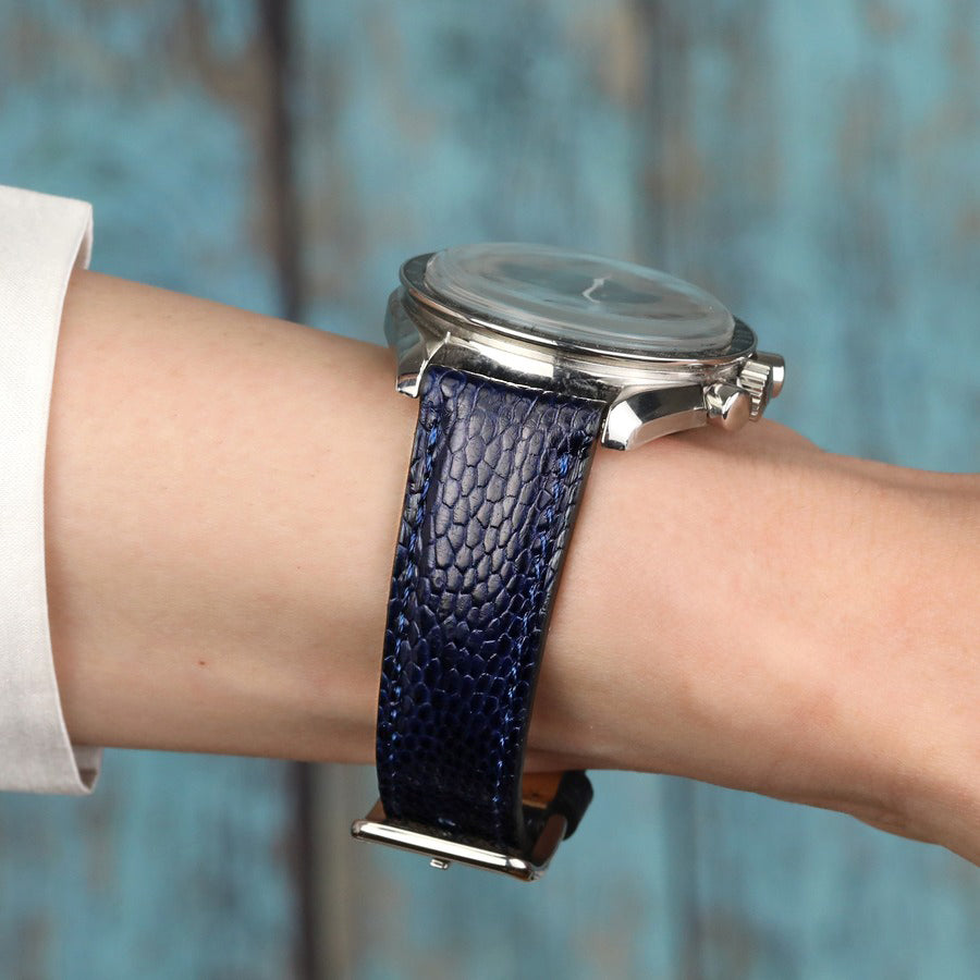 Ostrich Leather Strap - D. Blue