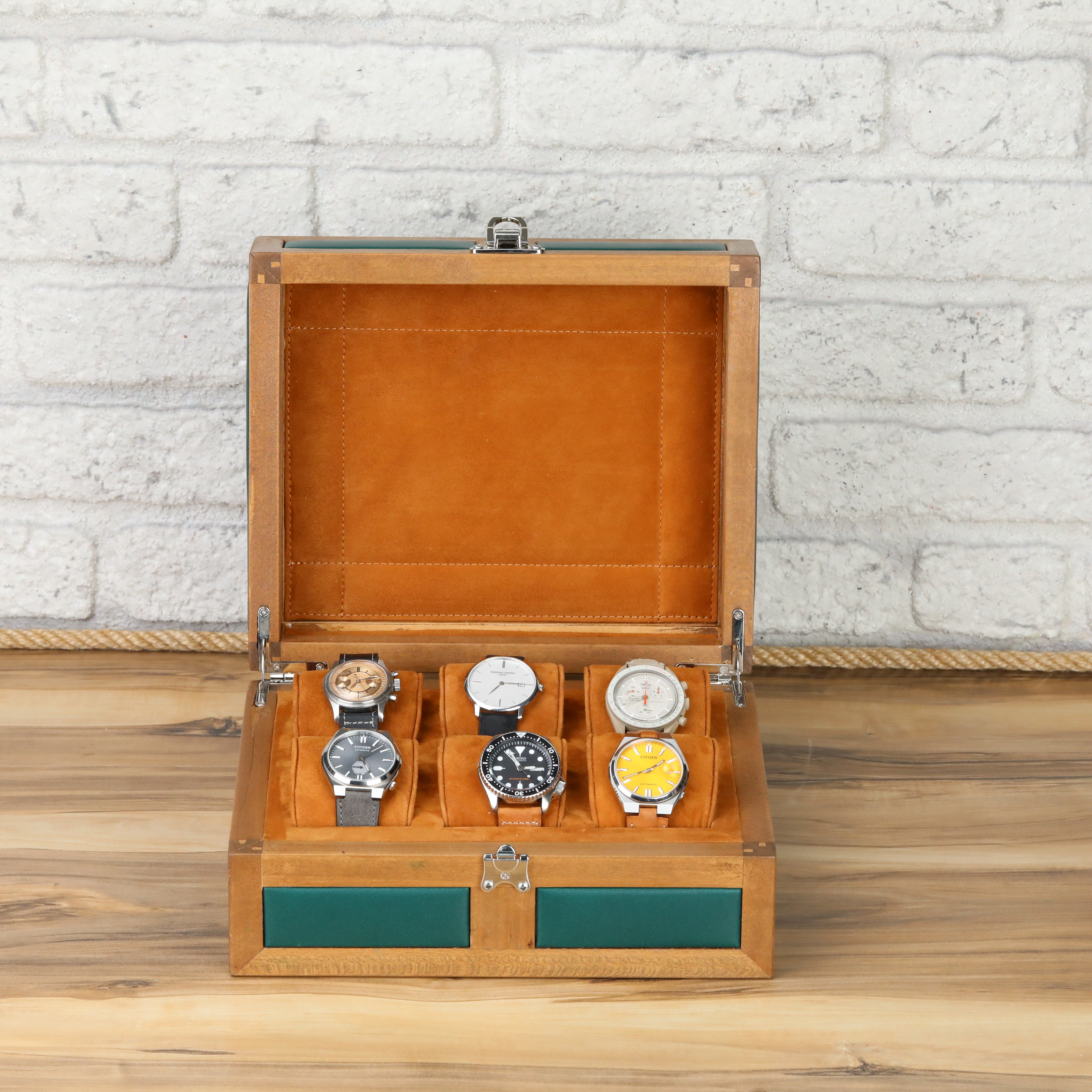 Heritage Wooden Watch Box for 6 / Green