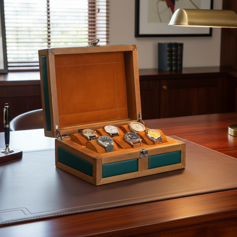 Heritage Wooden Watch Box for 6 / Green