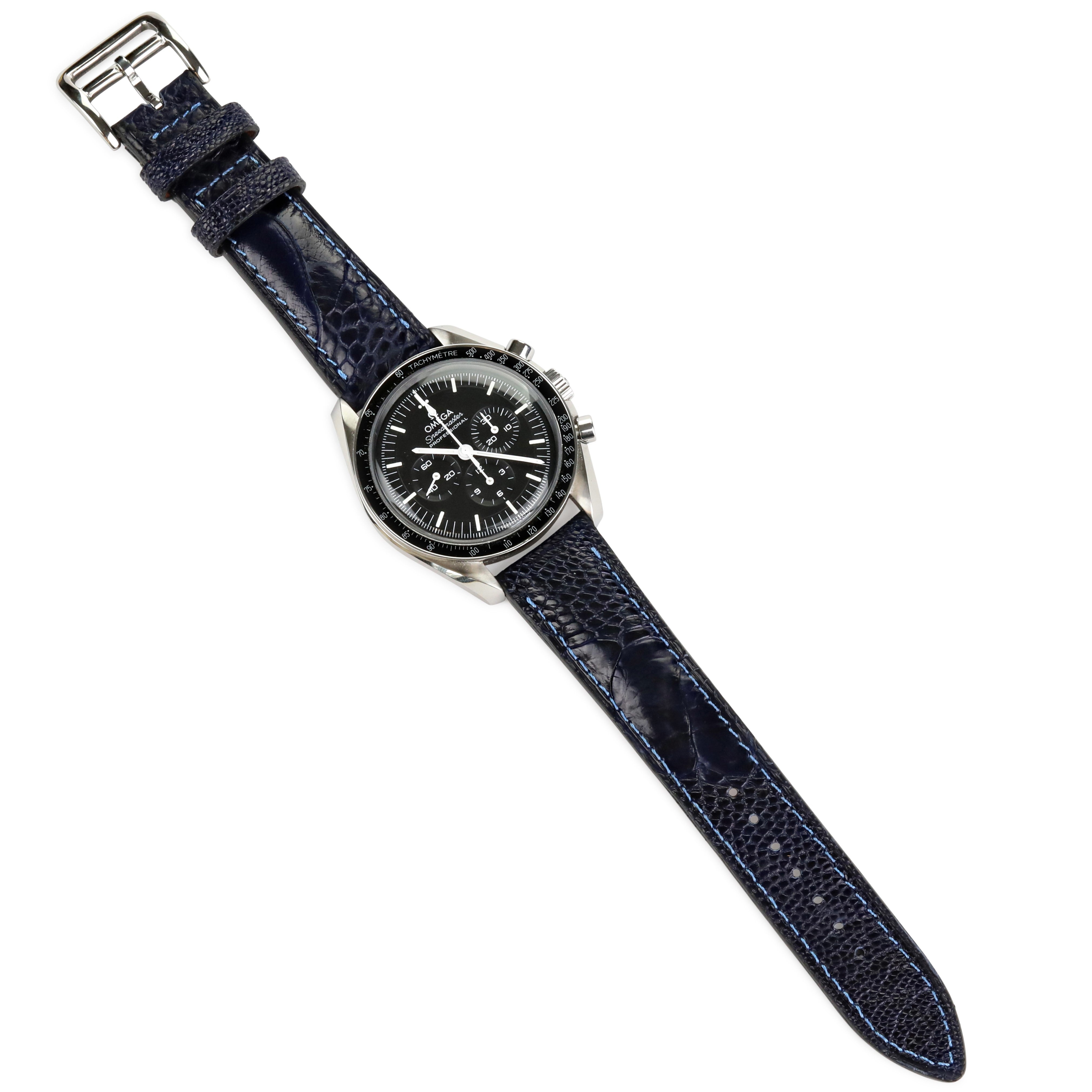 Ostrich Leather Strap - D. Blue