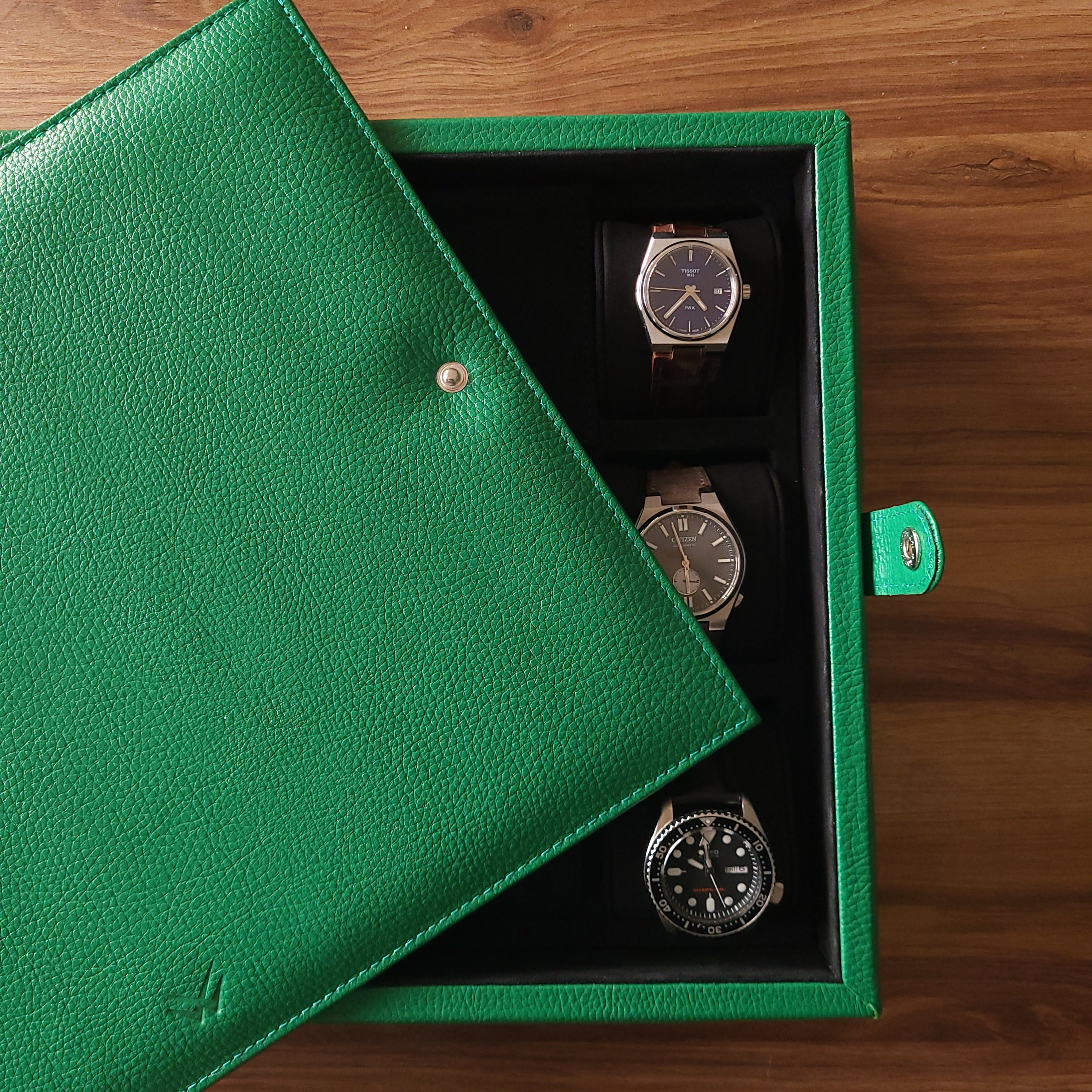 Leather Watch Box for 12 / Green