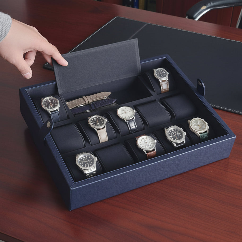 Leather Watch Box for 12 / D. Blue