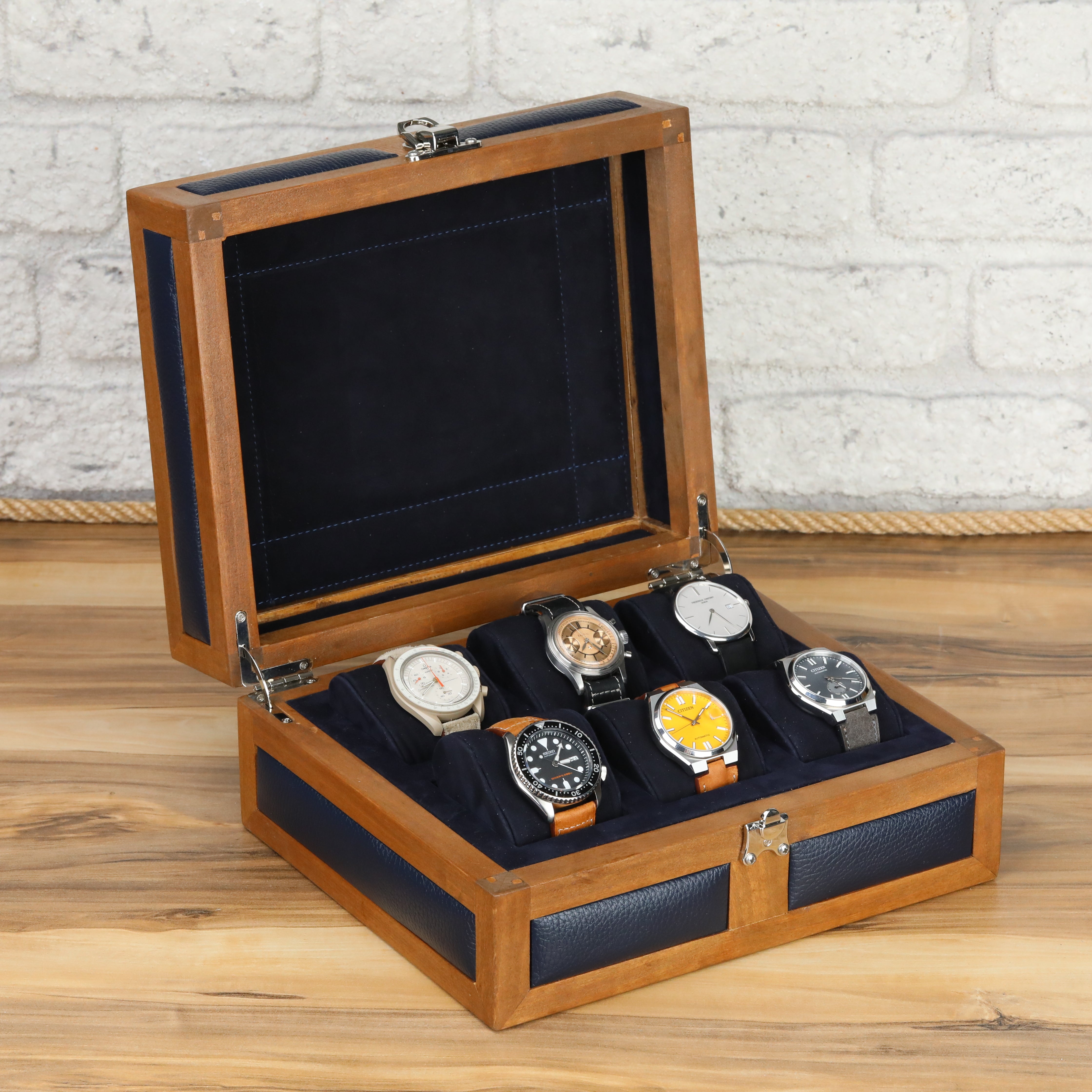 Heritage Wooden Watch Box for 6 / D. Blue