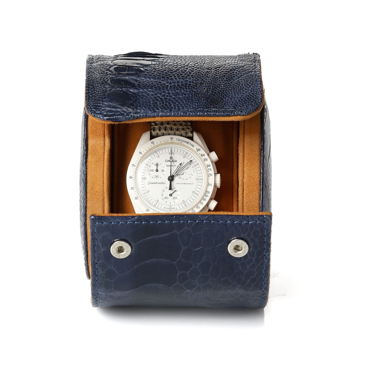 Toro Ostrich Leather Watch Roll for 1 - D. Blue
