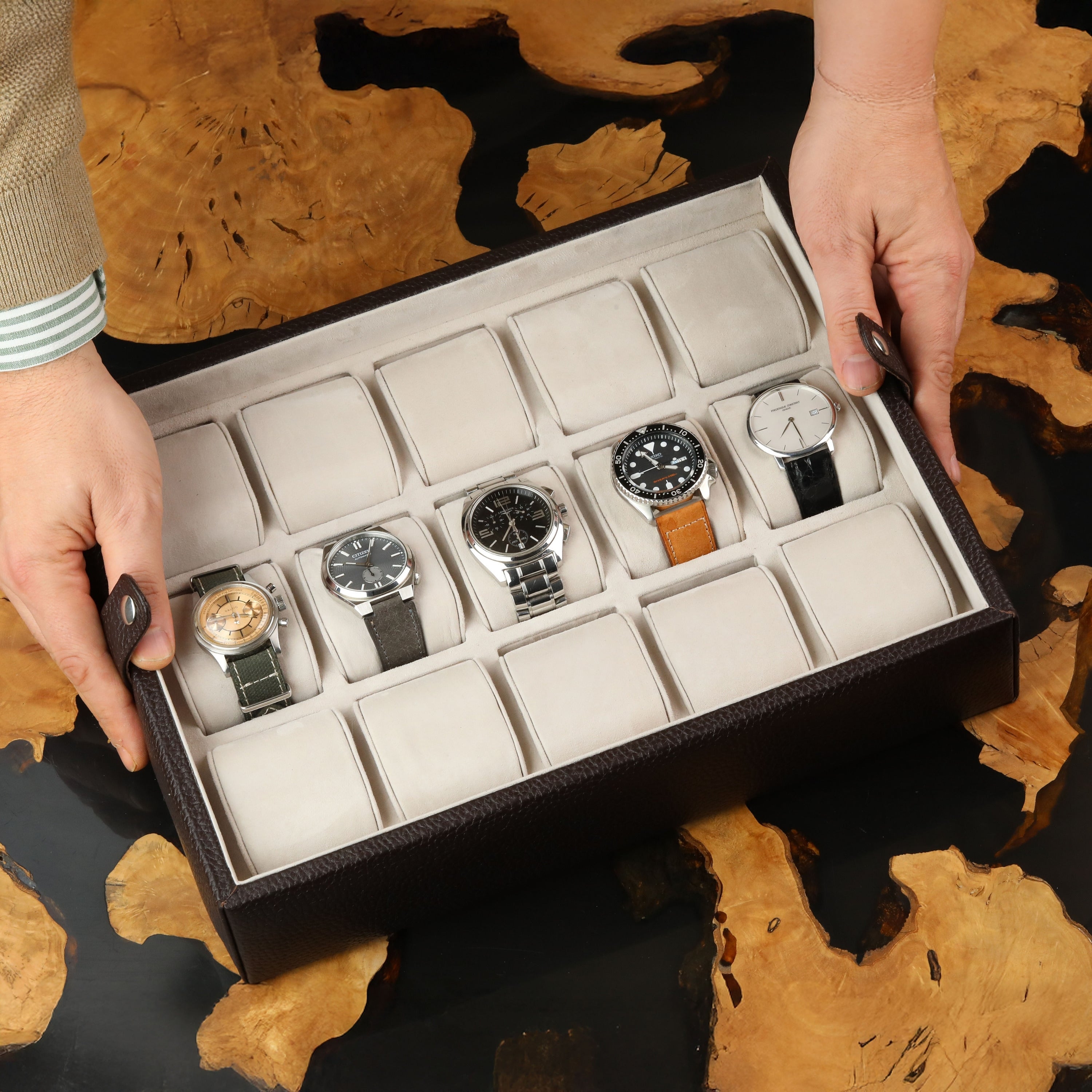 Garde-Temps Leather Watch Box for 15 / Dark Brown