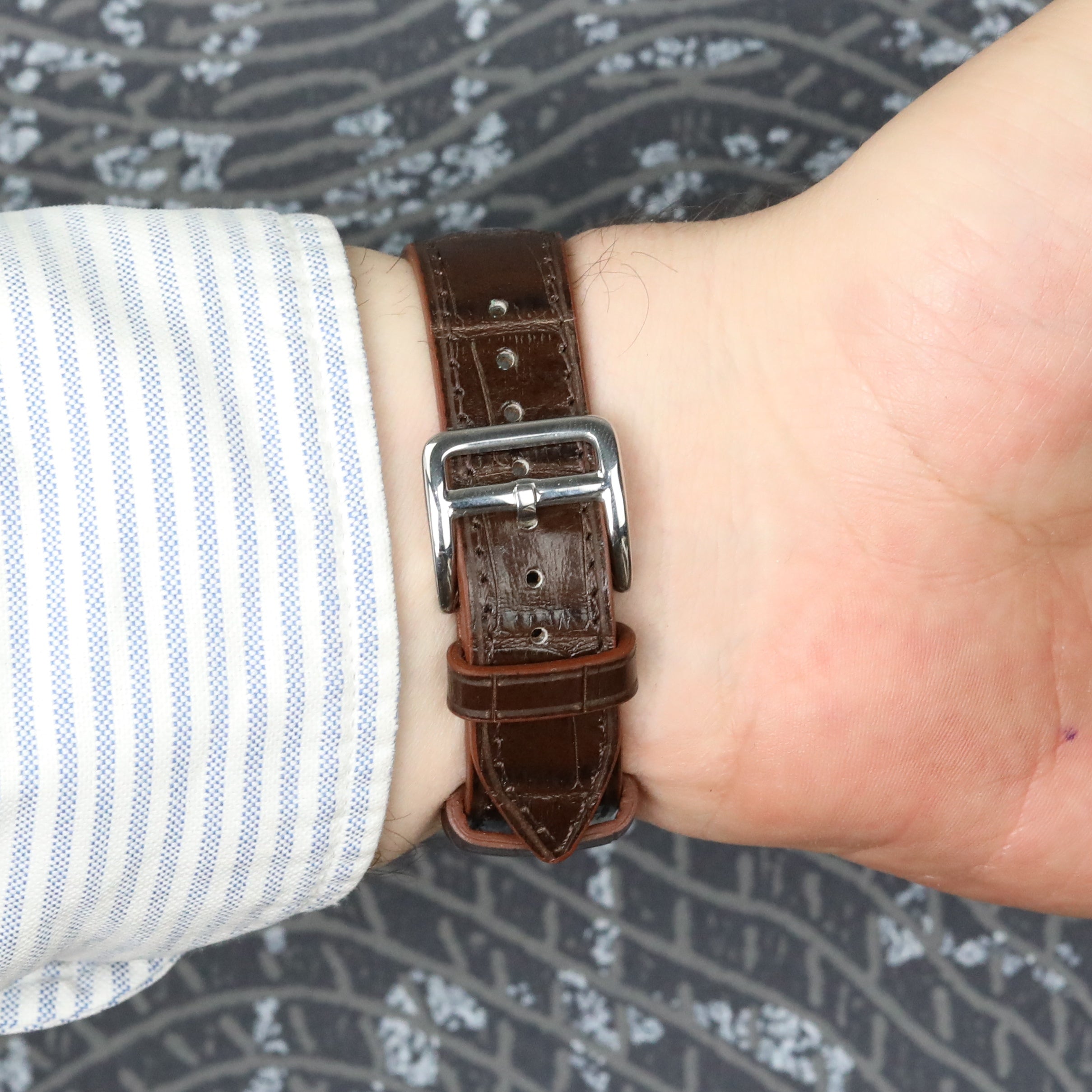 Croc. Embossed Leather Strap - Brown
