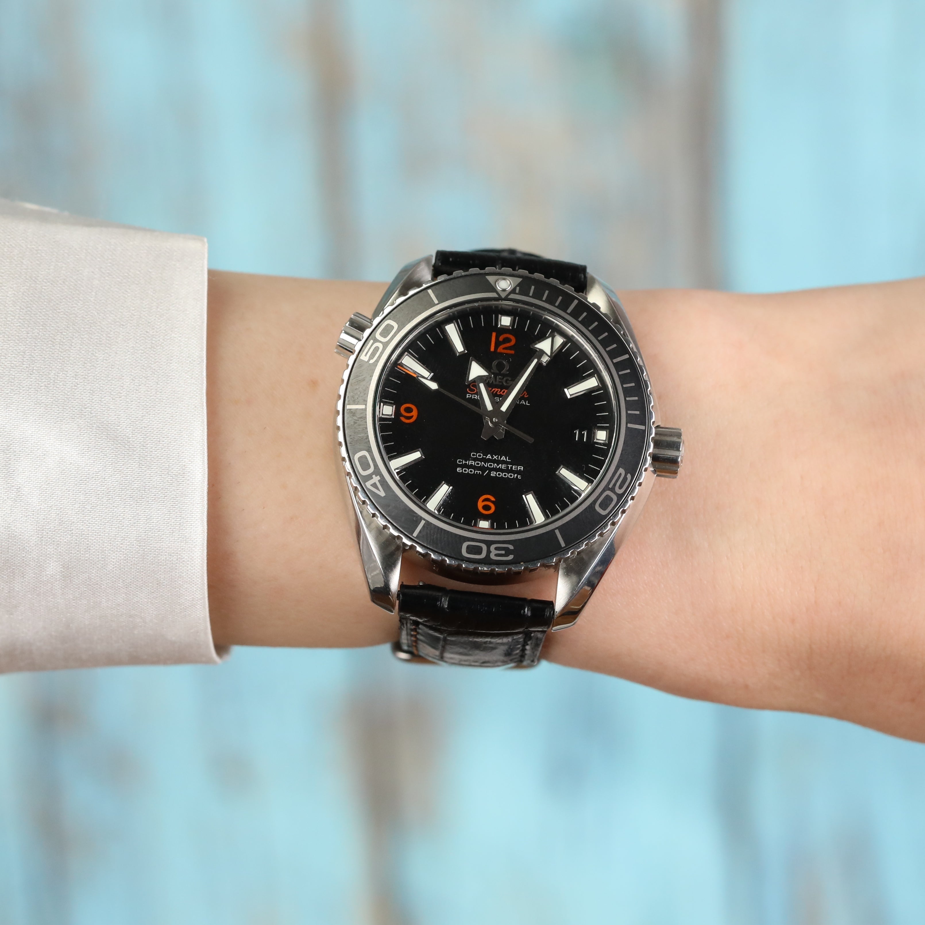 Croc. Embossed Leather Strap - Black