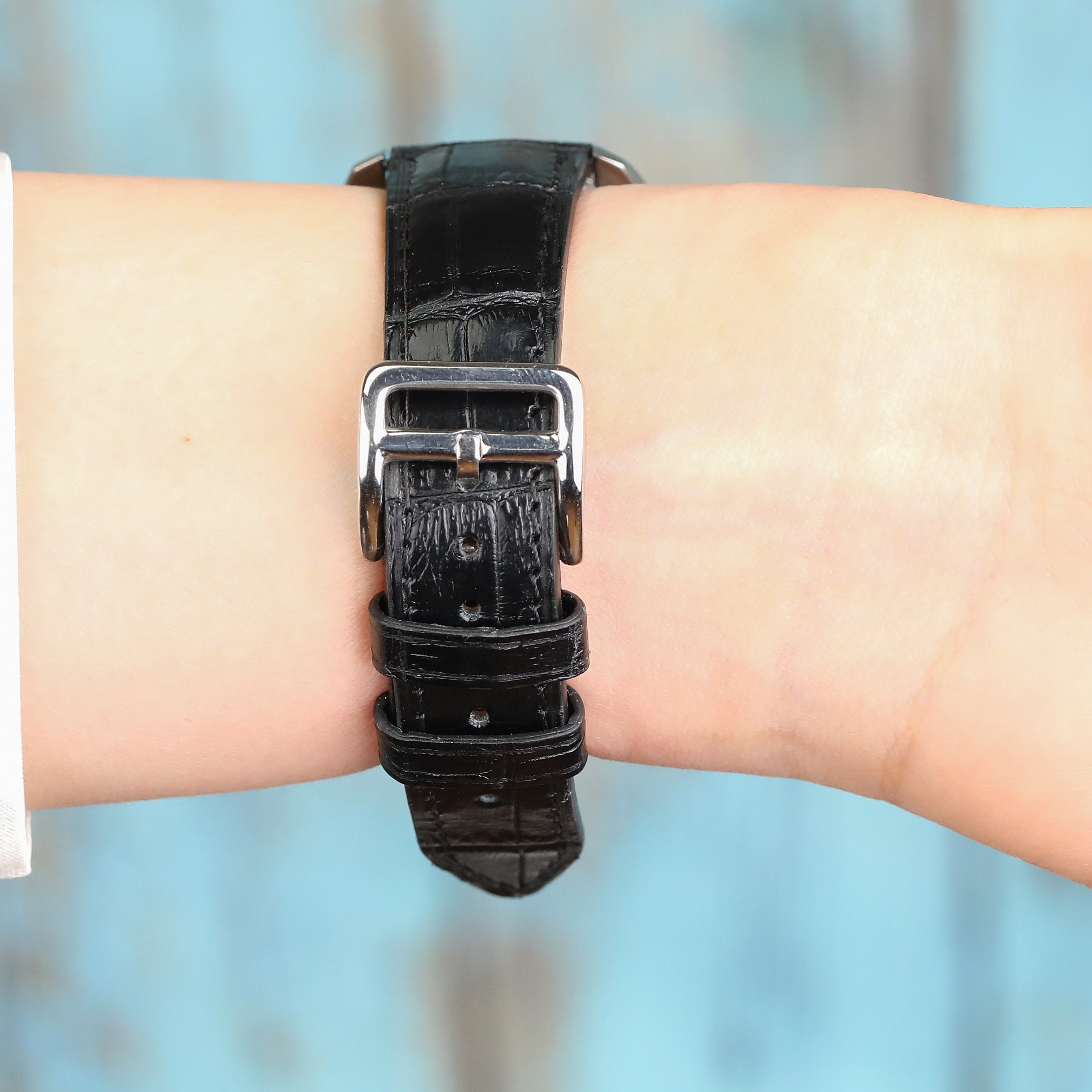 Croc. Embossed Leather Strap - Black