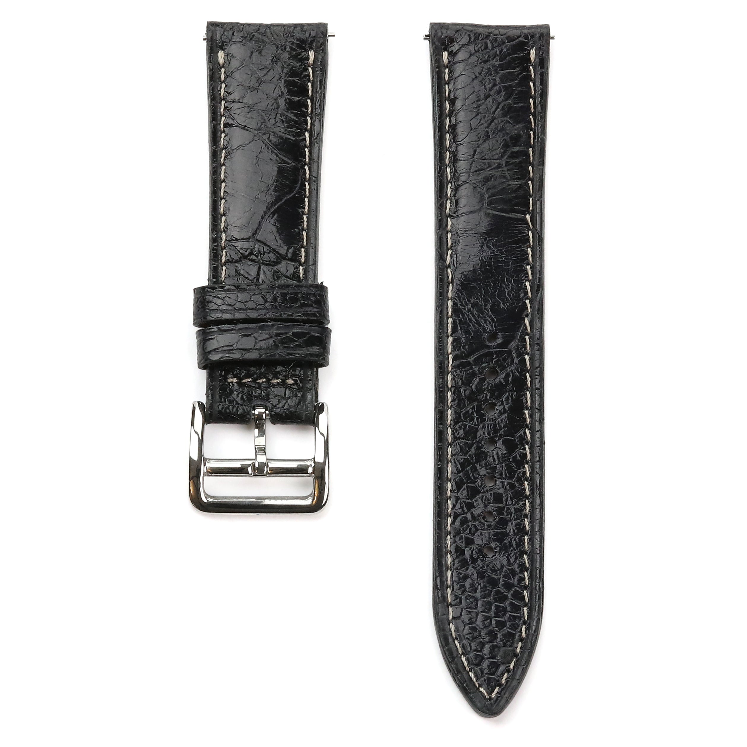 Ostrich Leather Strap - Black / White
