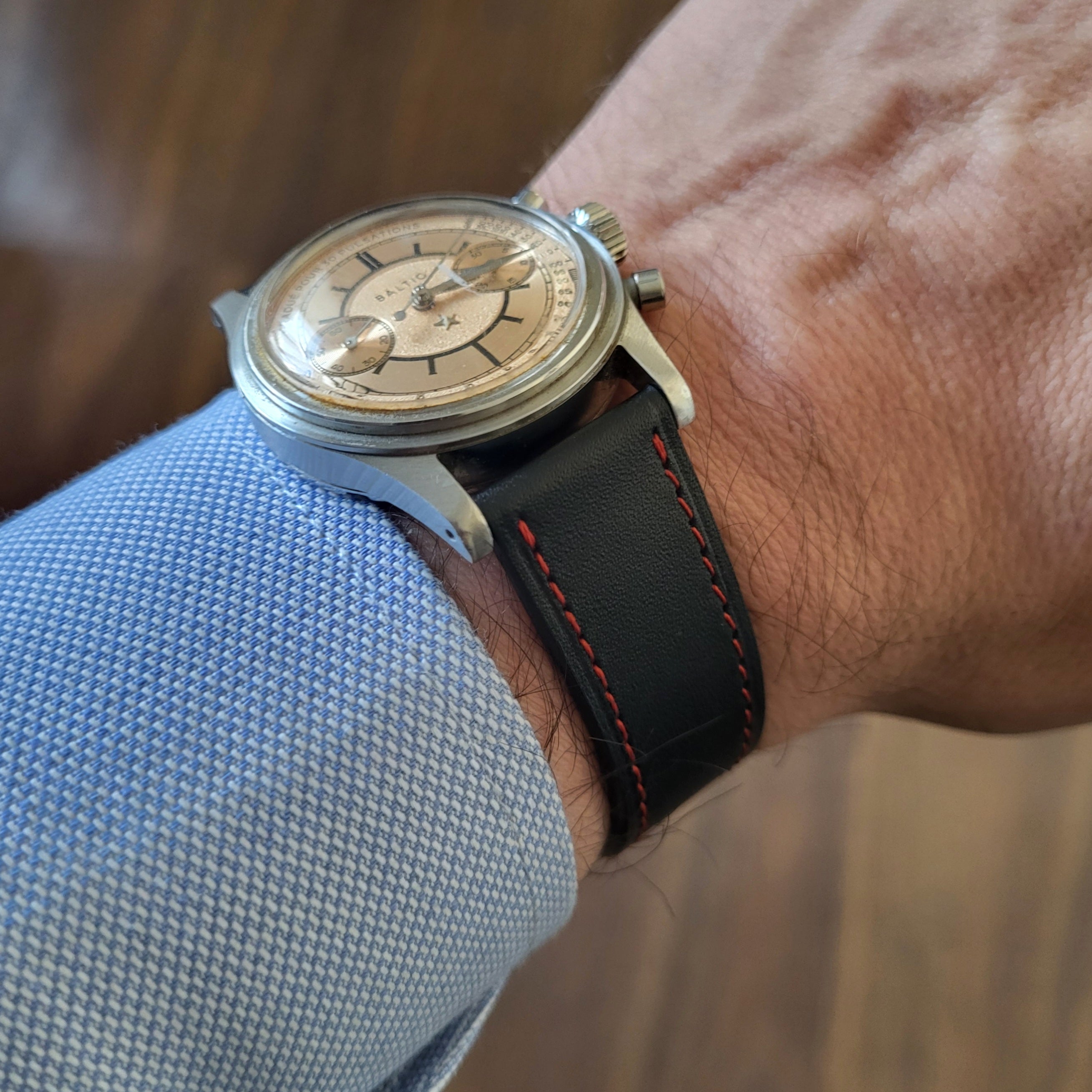 Napa Leather Slim Strap - Black / Red