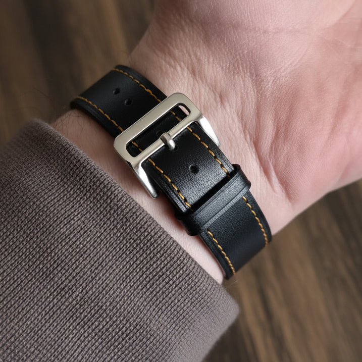 Napa Leather Slim Strap - Black / Orange
