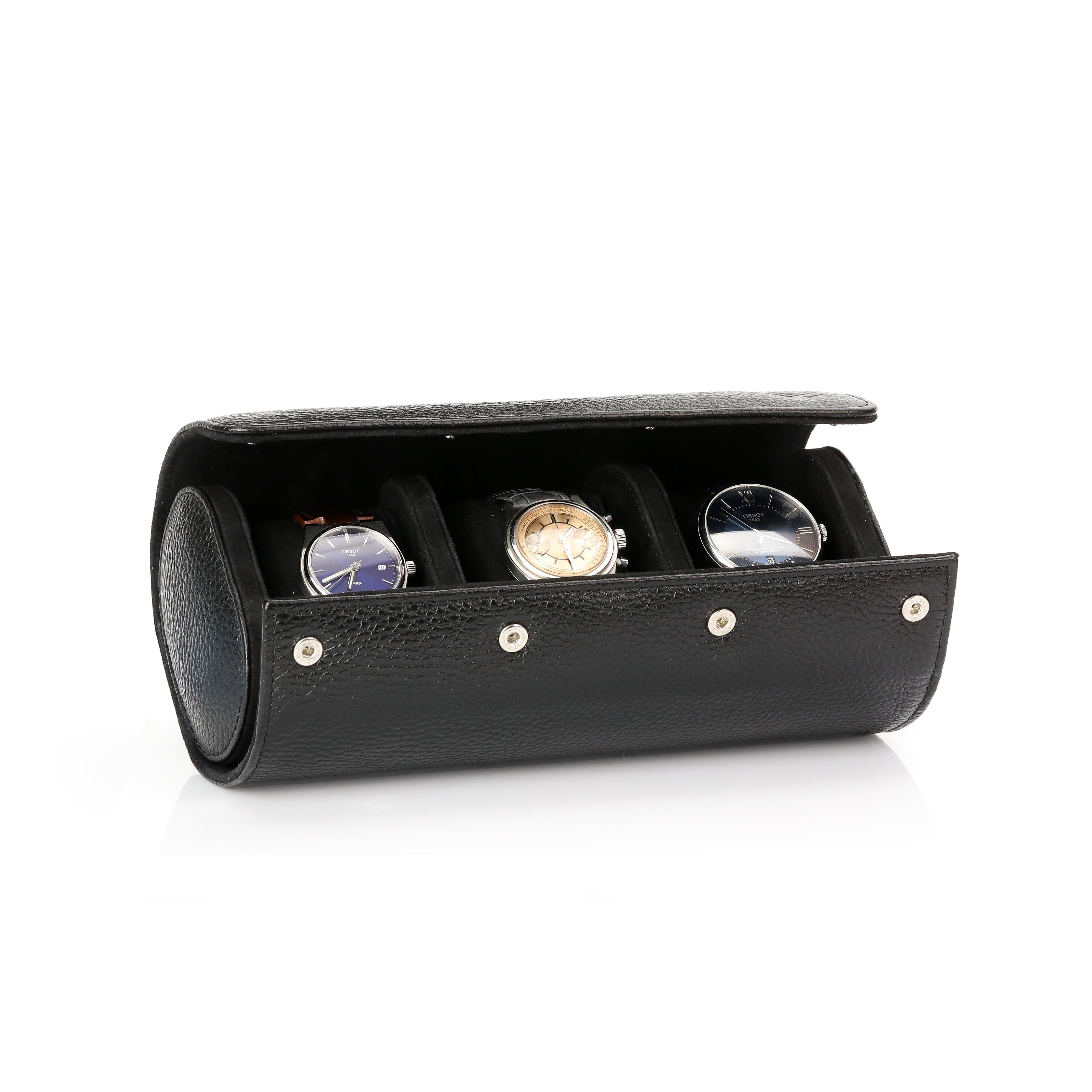 Angora Leather Watch Roll for 3 - Black
