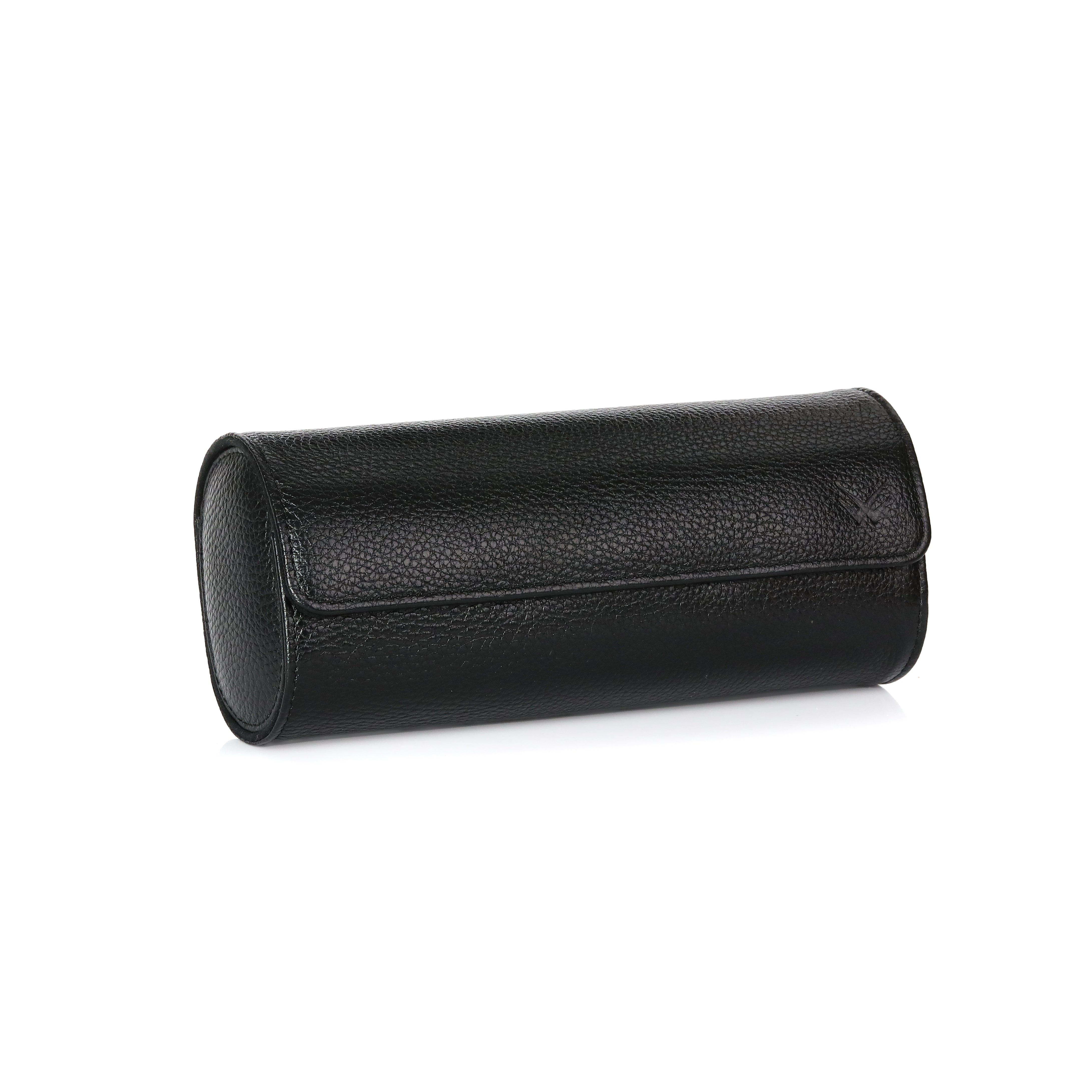 Angora Leather Watch Roll for 3 - Black