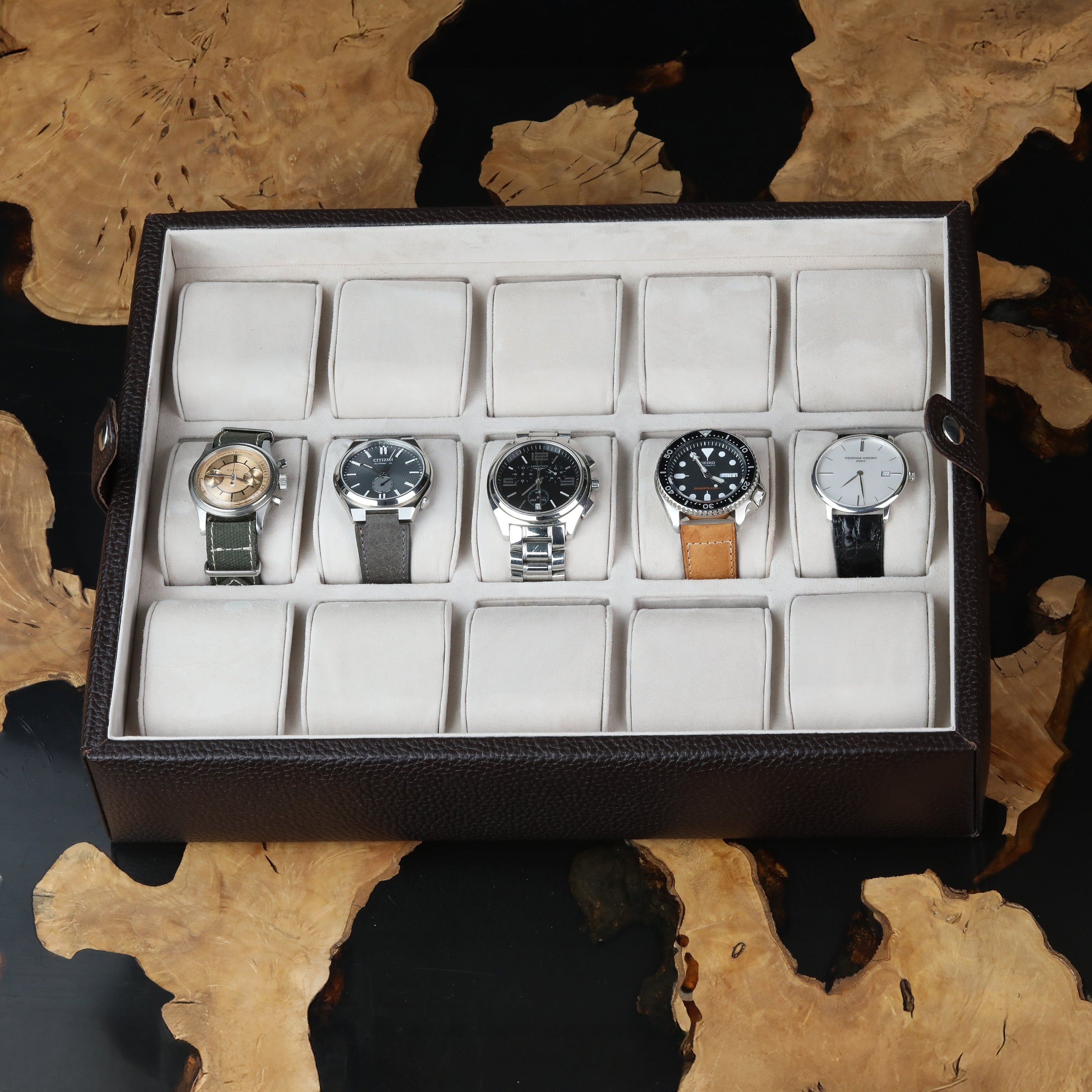 Garde-Temps Leather Watch Box for 15 / Dark Brown
