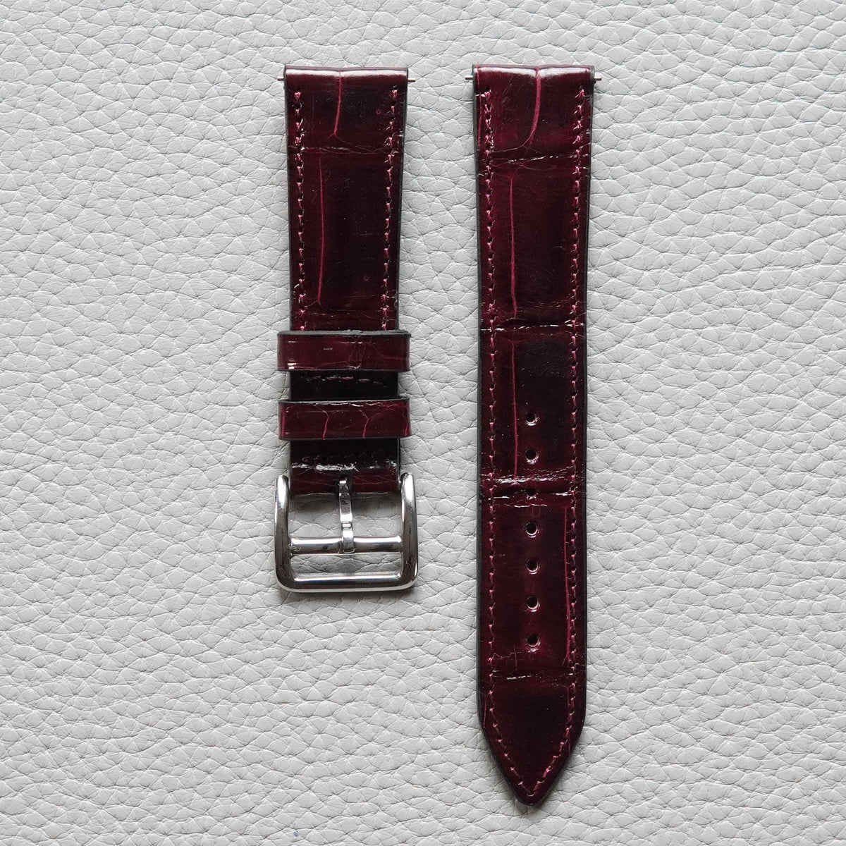 Genuine Croc. Leather Watch Strap / Burgundy