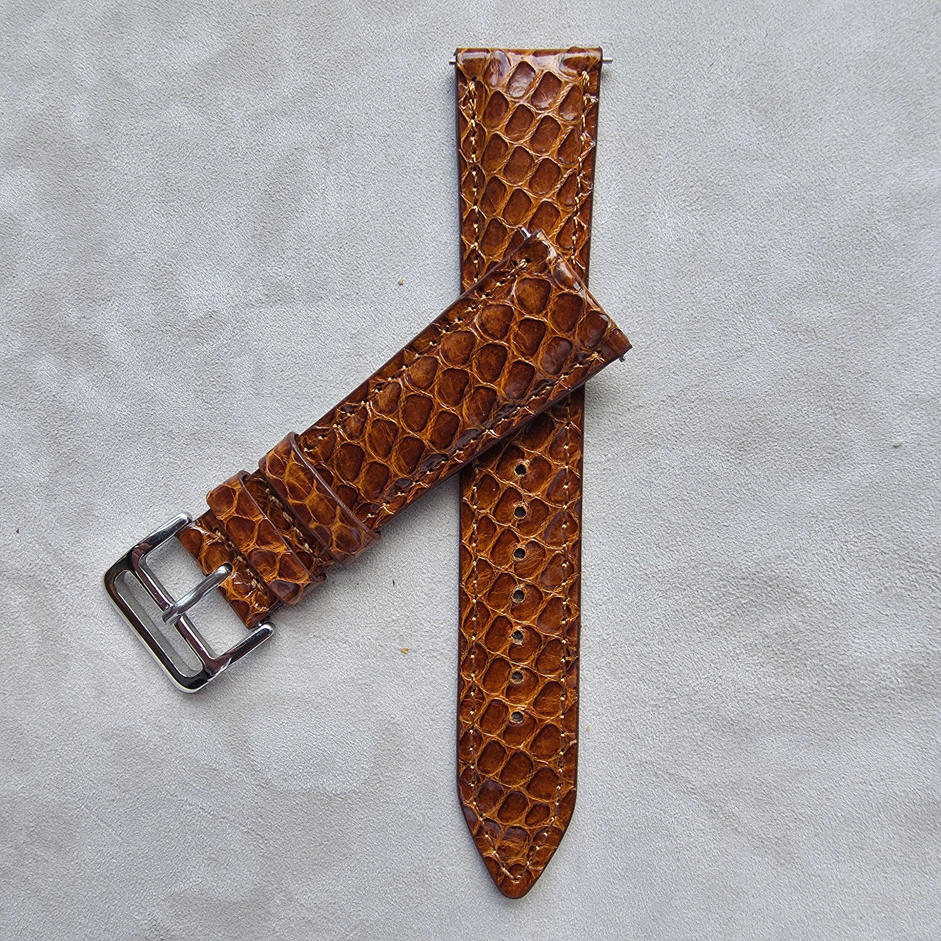 Snakeskin Leather Watch Strap / Tan