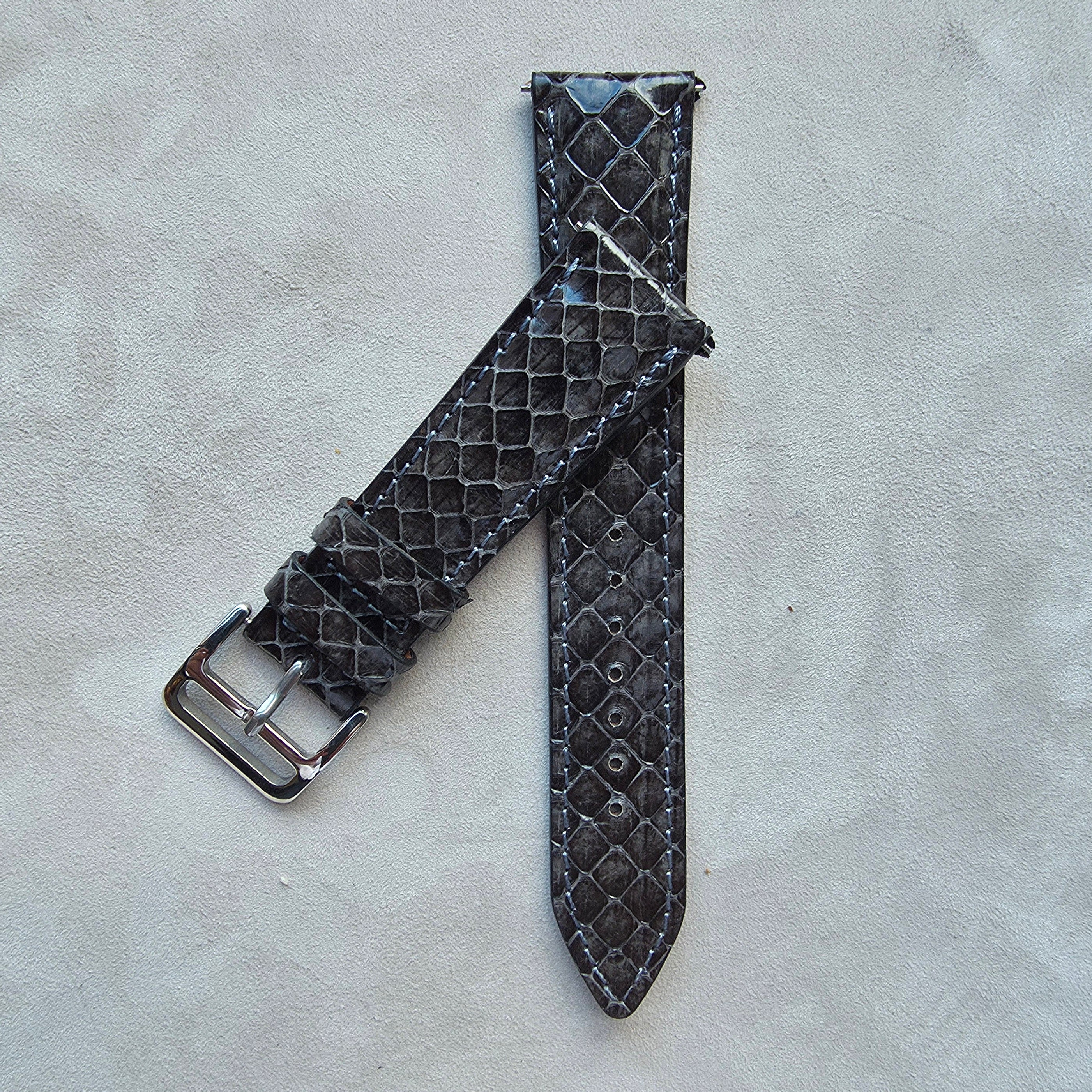 Snakeskin Leather Watch Strap / Antracite