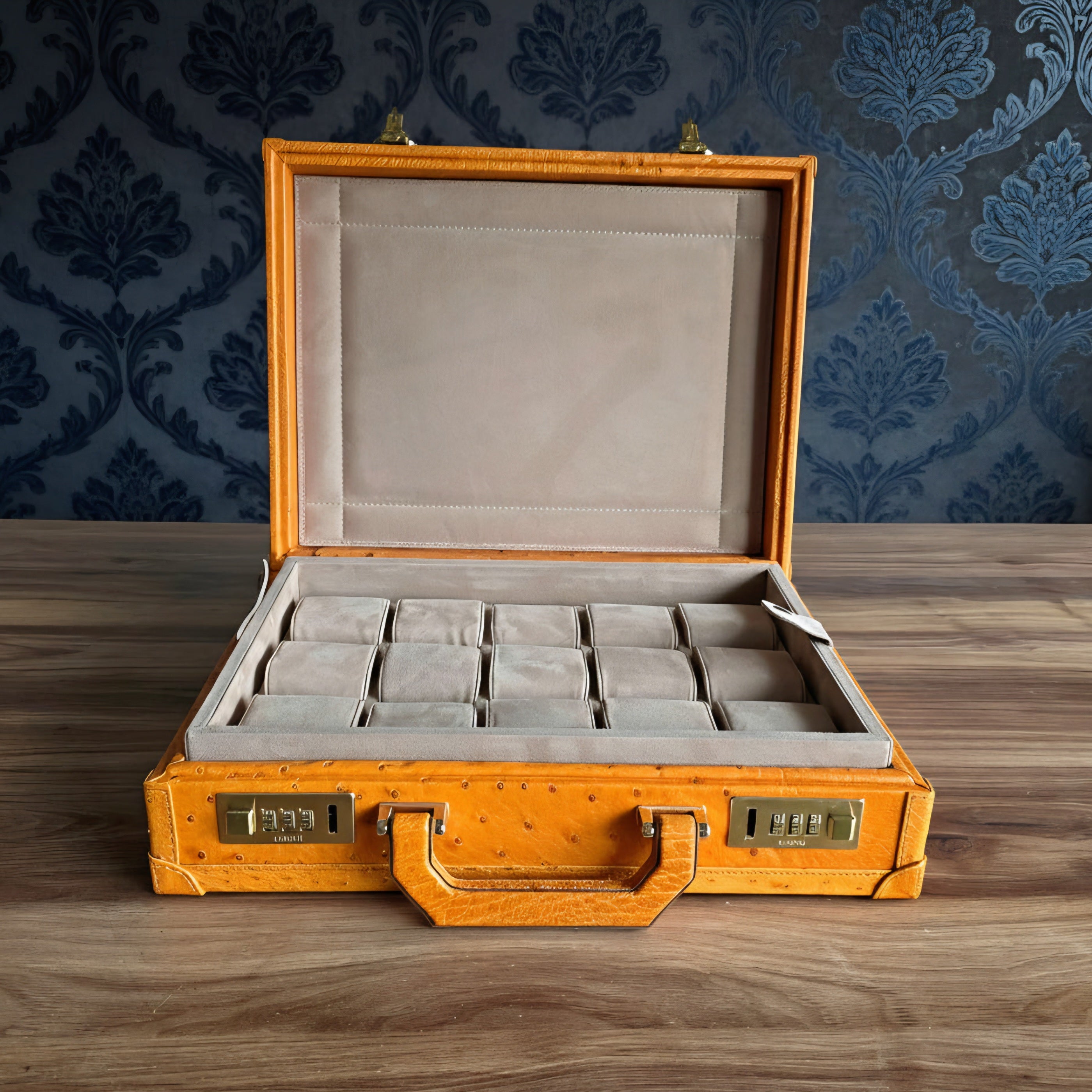 Ostrich Leather Bond Watch Box for 15 / Tan