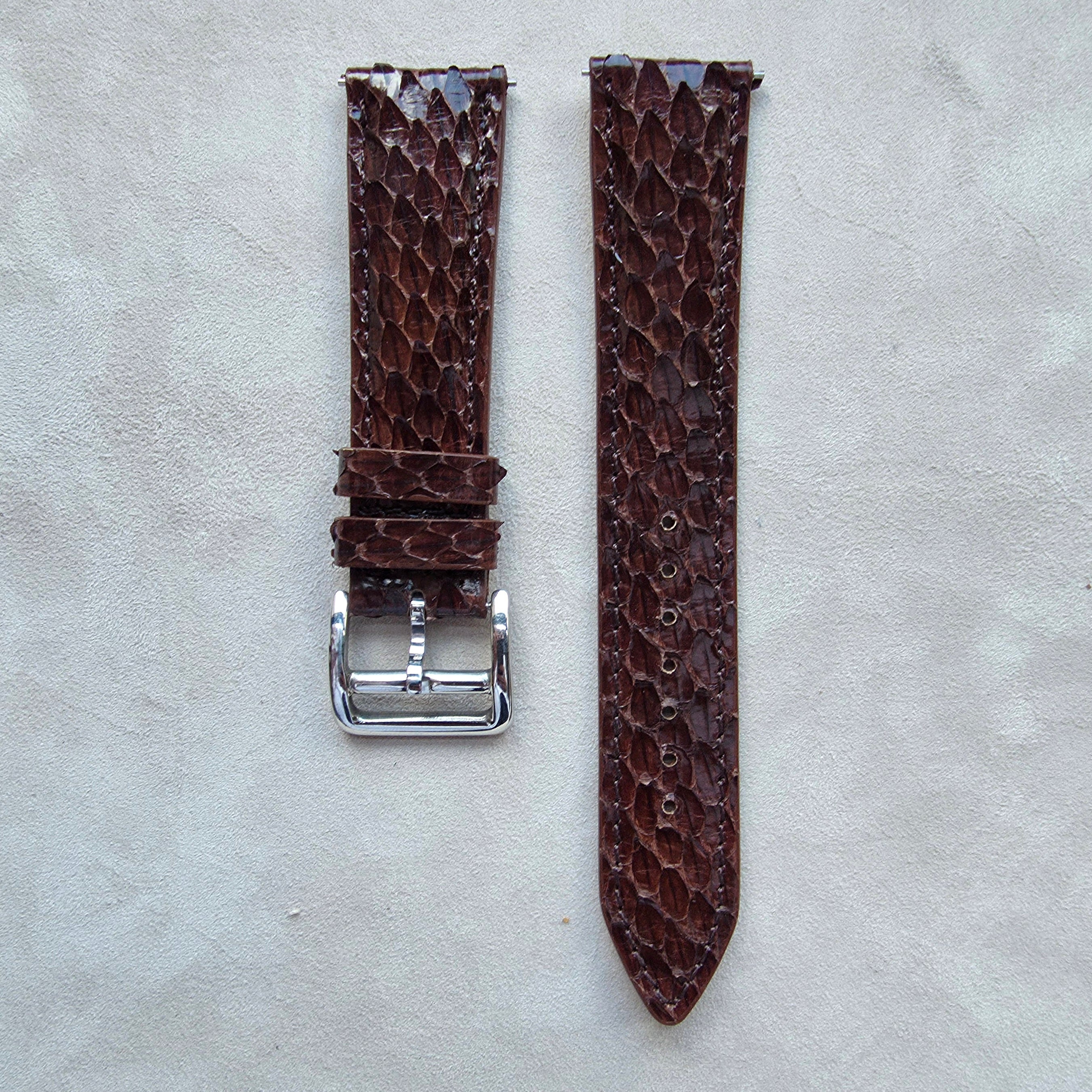 Snakeskin Leather Watch Strap / Brown - Burgundy