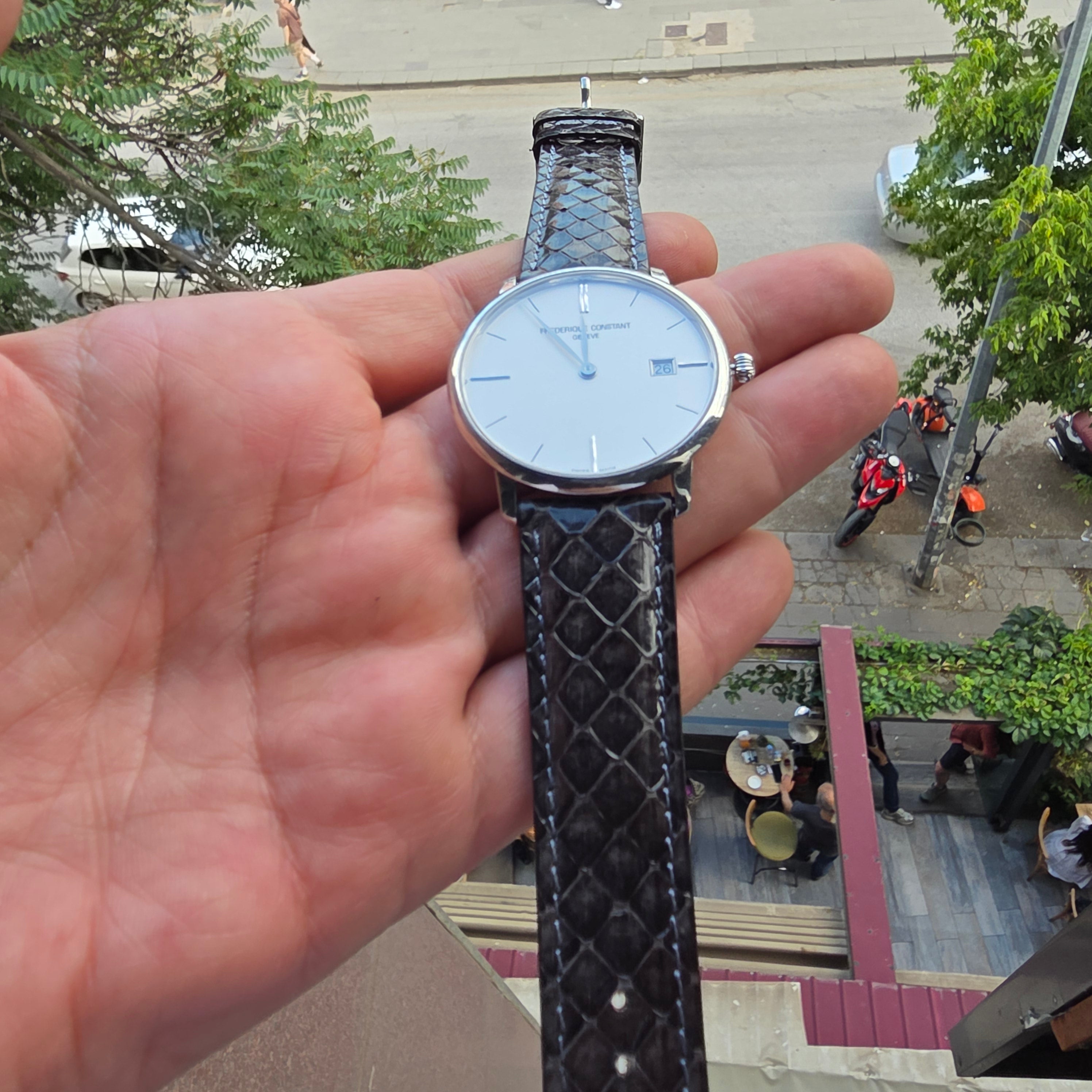 Snakeskin Leather Watch Strap / Antracite