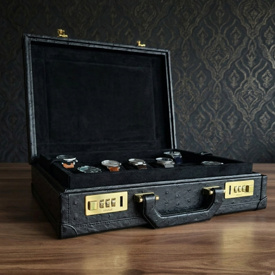 Ostrich Leather Bond Watch Box for 15 / Black