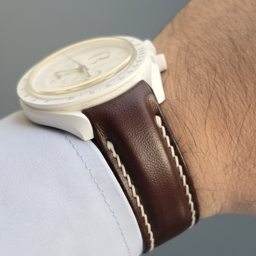 Moonswatch Compatible Leather Watch Strap / Brown