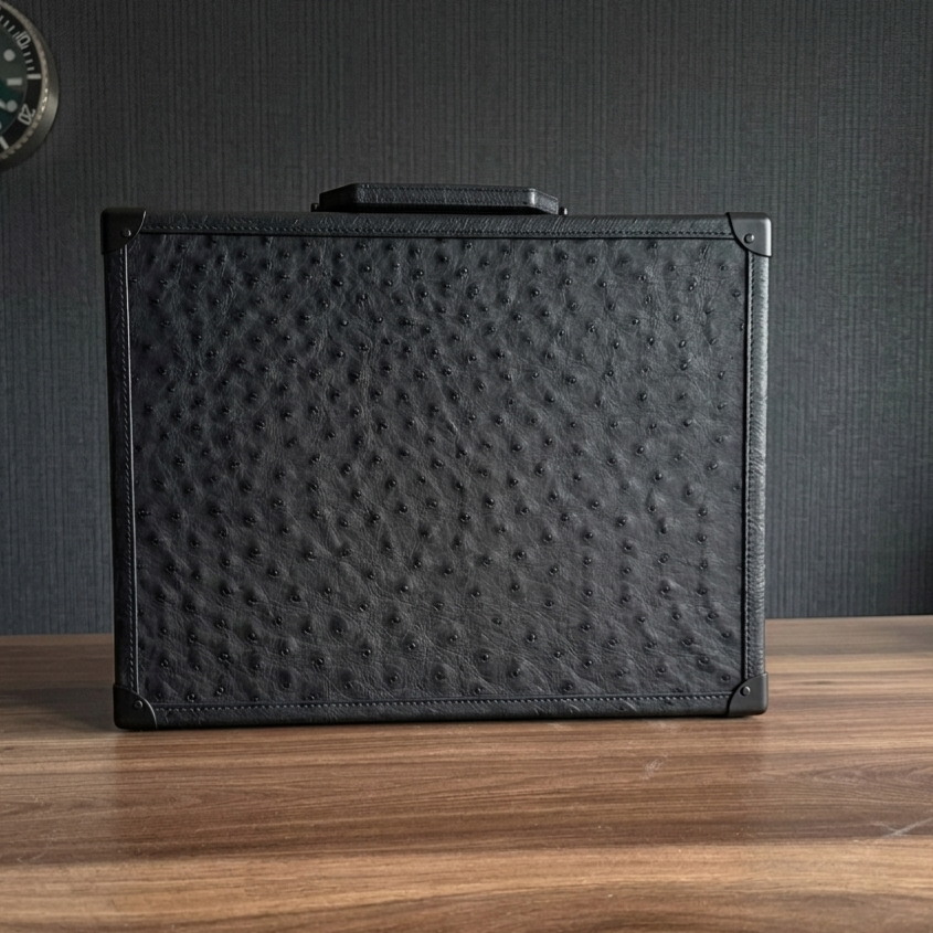 Ostrich Leather Watch Box for 6 / Black