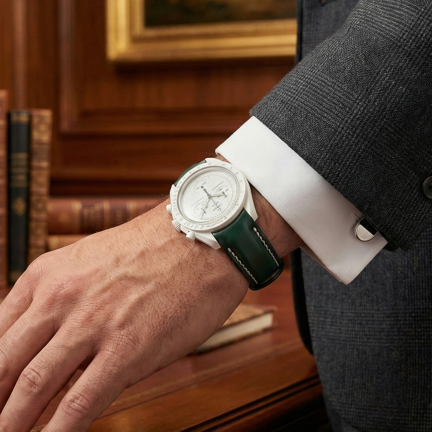 Moonswatch Compatible Leather Watch Strap / Green