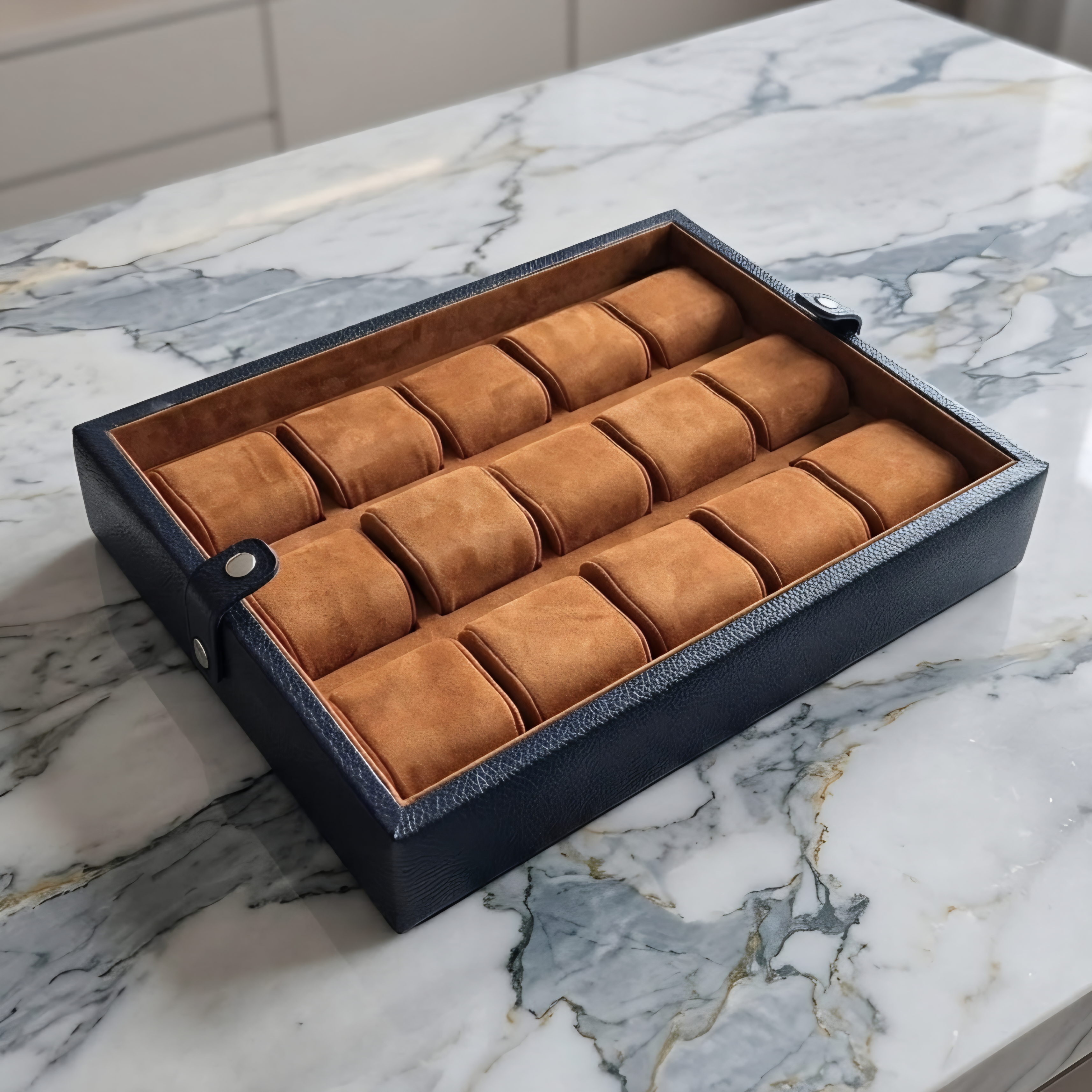 Leather Watch Box for 15 / D. Blue