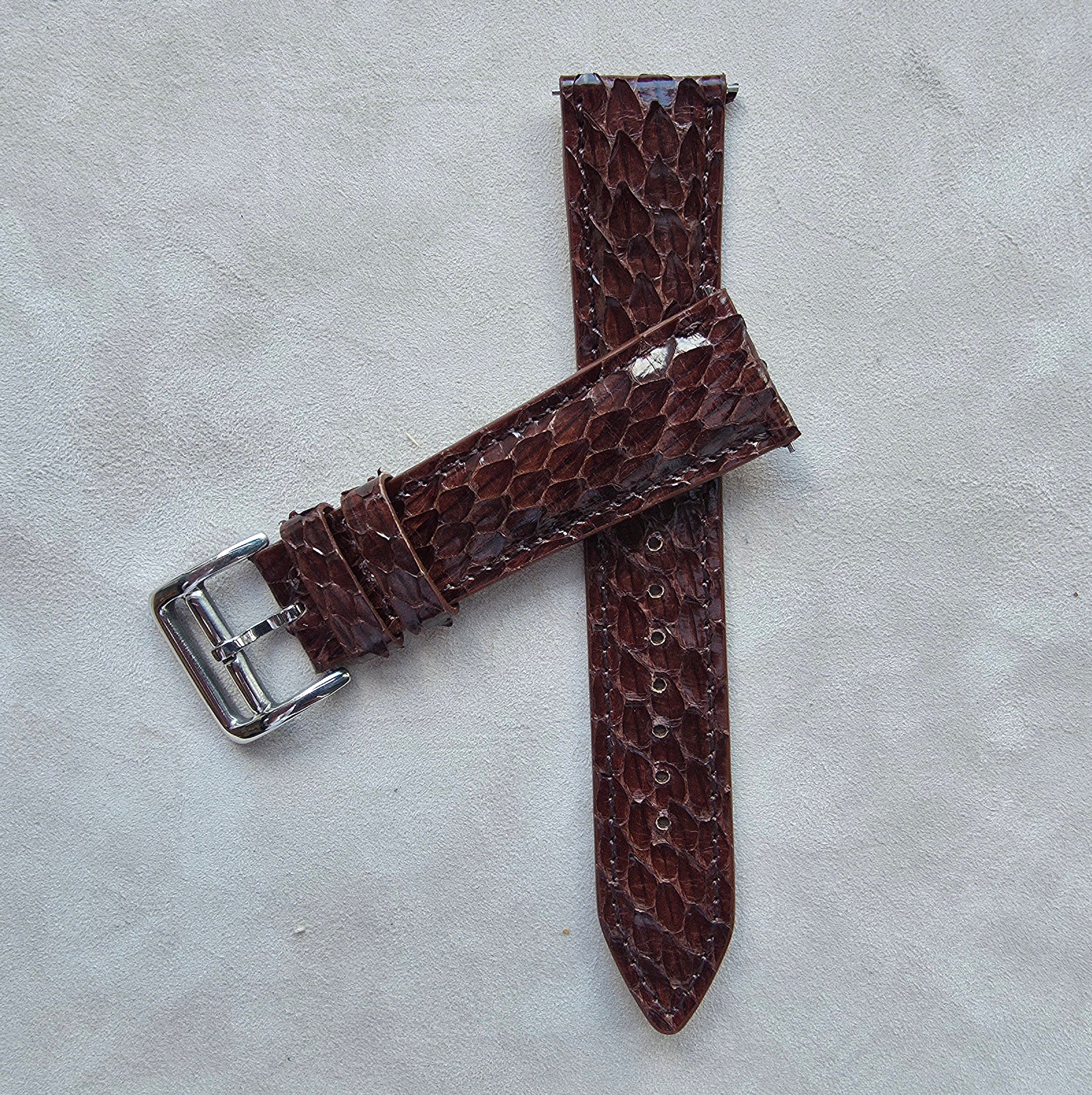 Snakeskin Leather Watch Strap / Brown - Burgundy