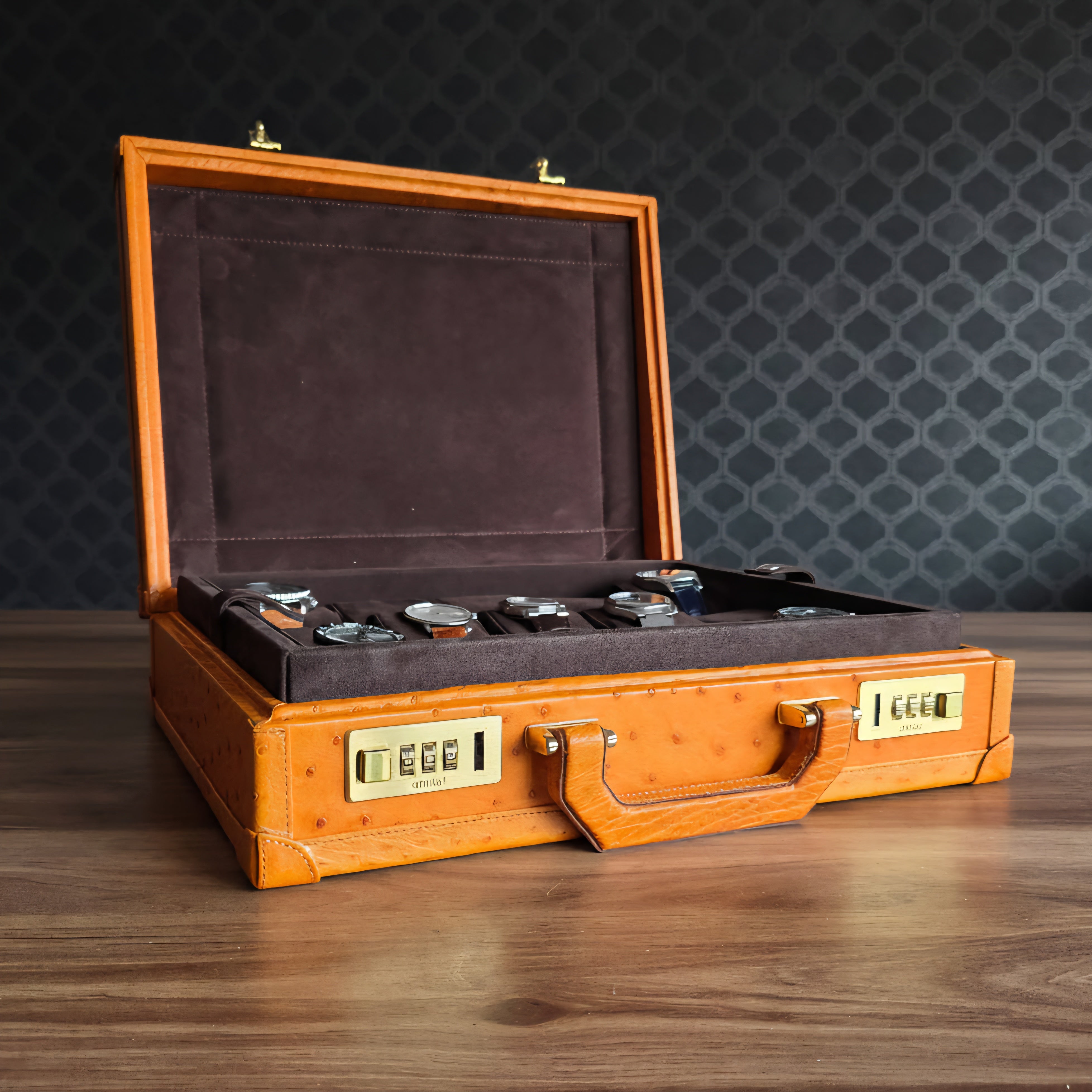 Ostrich Leather Bond Watch Box for 15 / Tan