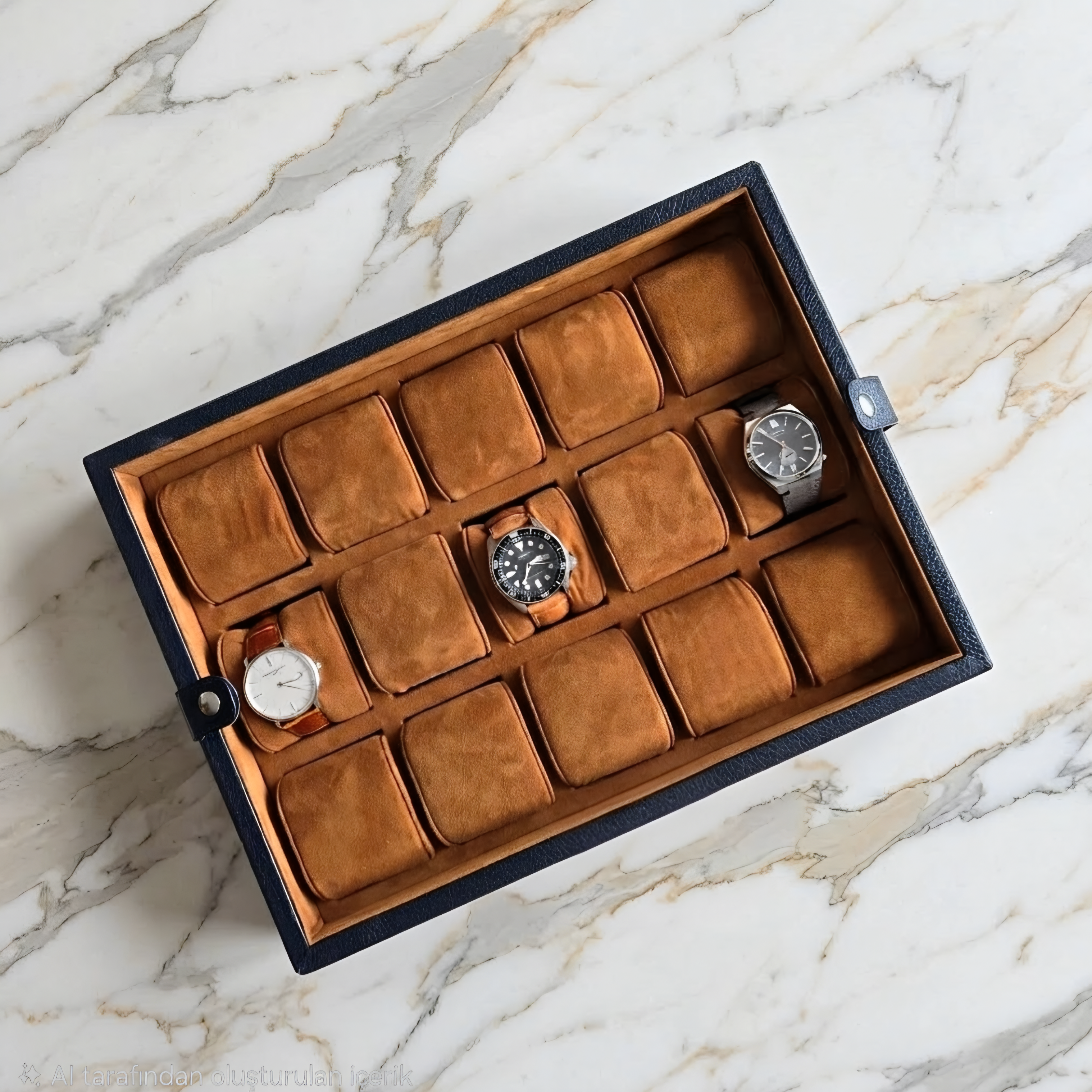 Leather Watch Box for 15 / D. Blue